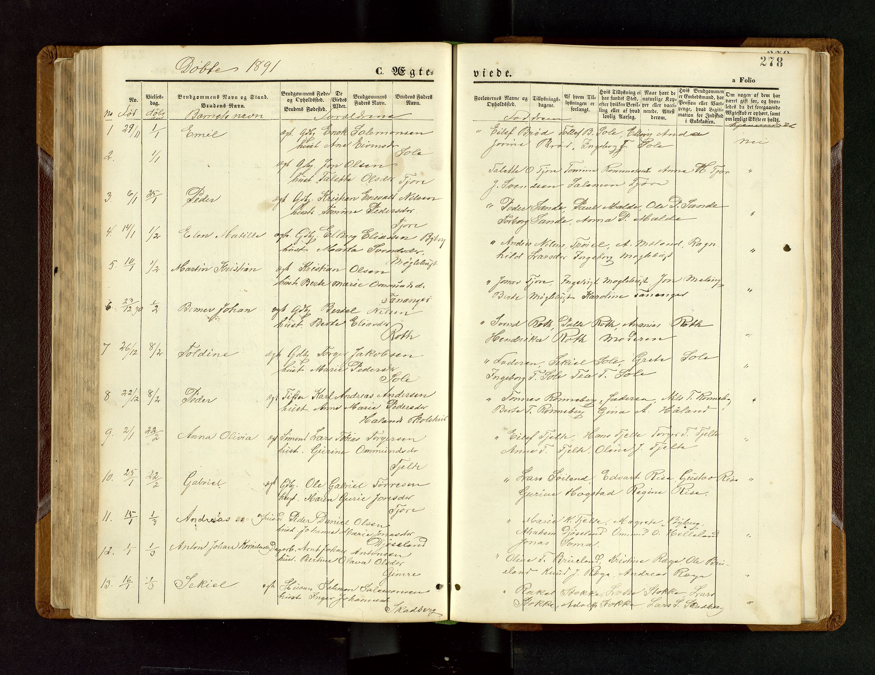 Håland sokneprestkontor, SAST/A-101802/001/30BB/L0003: Parish register (copy) no. B 3, 1873-1893, p. 278