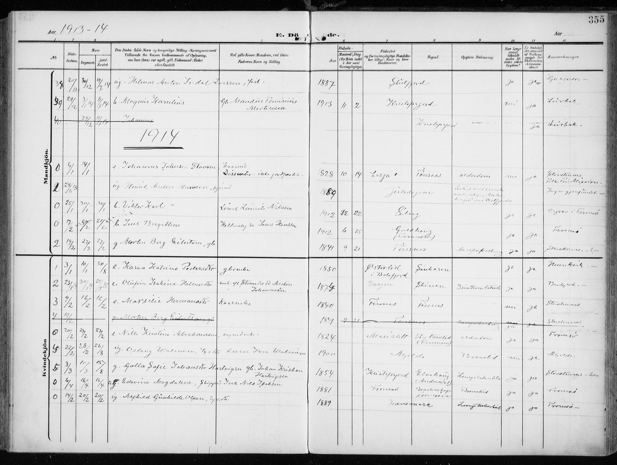 Tromsøysund sokneprestkontor, SATØ/S-1304/G/Ga/L0007kirke: Parish register (official) no. 7, 1907-1914, p. 355
