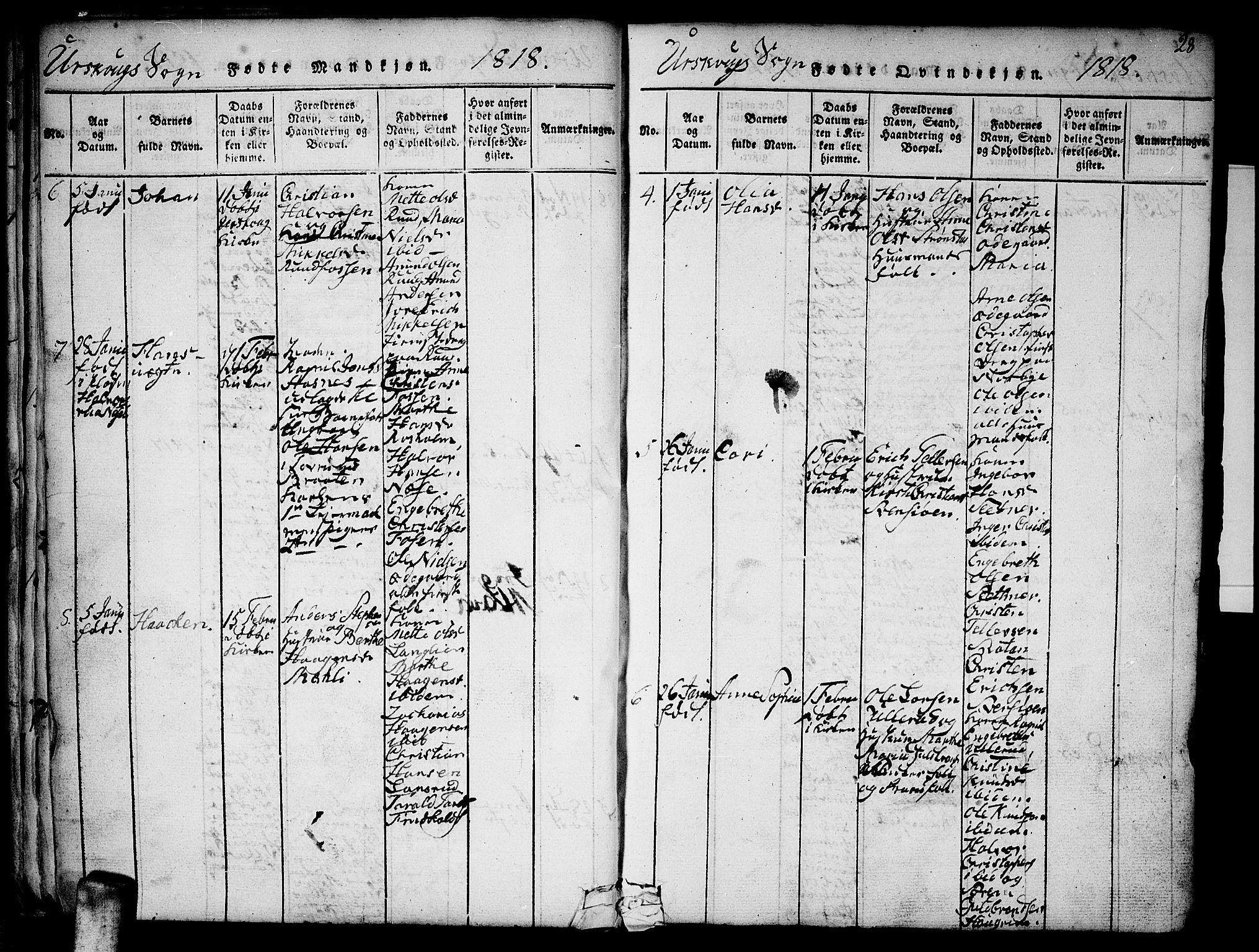 Aurskog prestekontor Kirkebøker, AV/SAO-A-10304a/F/Fa/L0005: Parish register (official) no. I 5, 1814-1829, p. 28