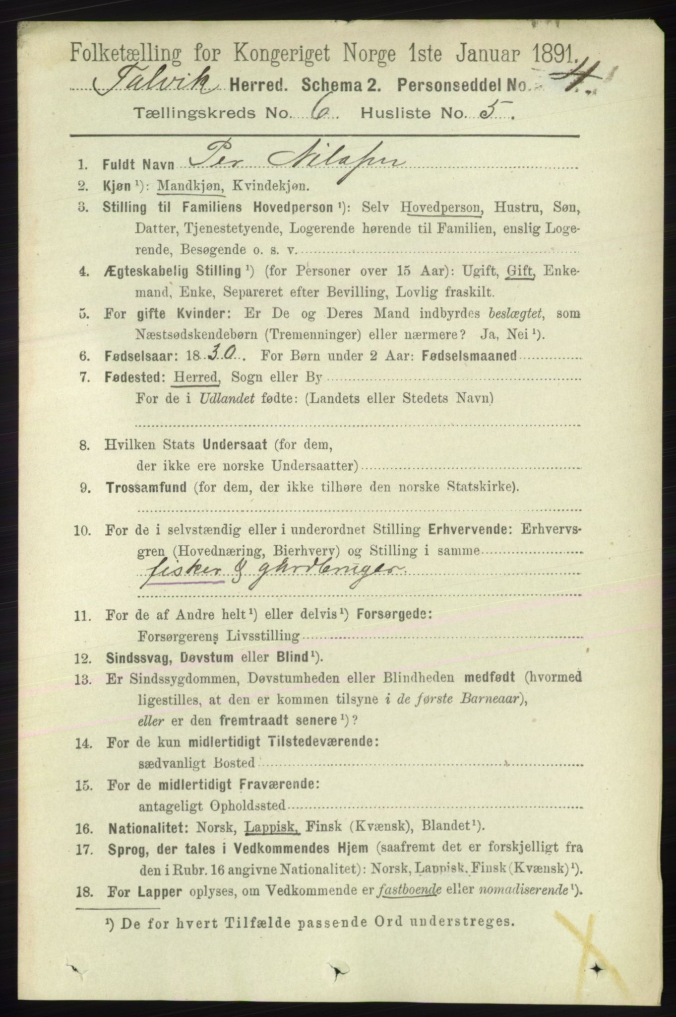 RA, 1891 census for 2013 Talvik, 1891, p. 1637