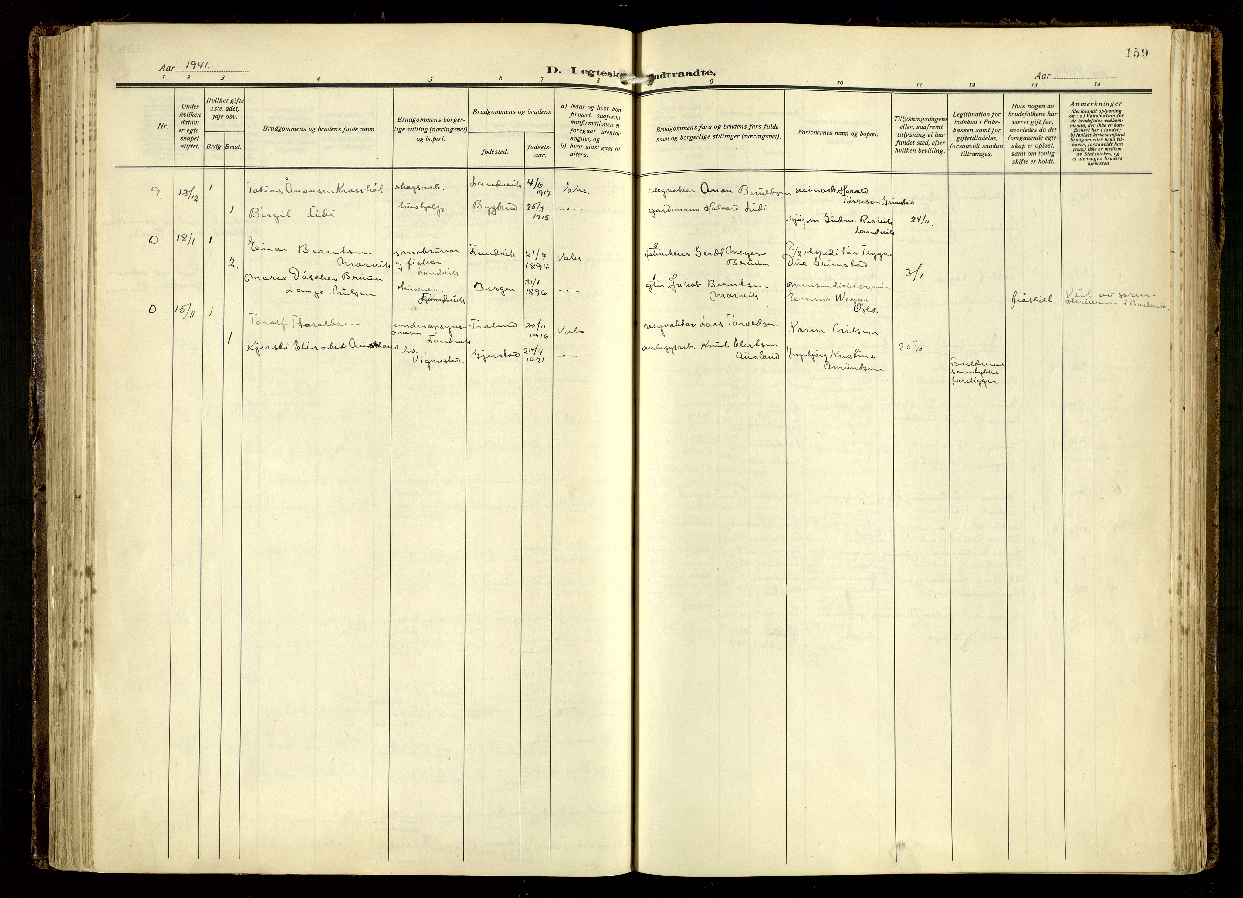 Hommedal sokneprestkontor, AV/SAK-1111-0023/F/Fa/Fab/L0008: Parish register (official) no. A 8, 1925-1956, p. 159