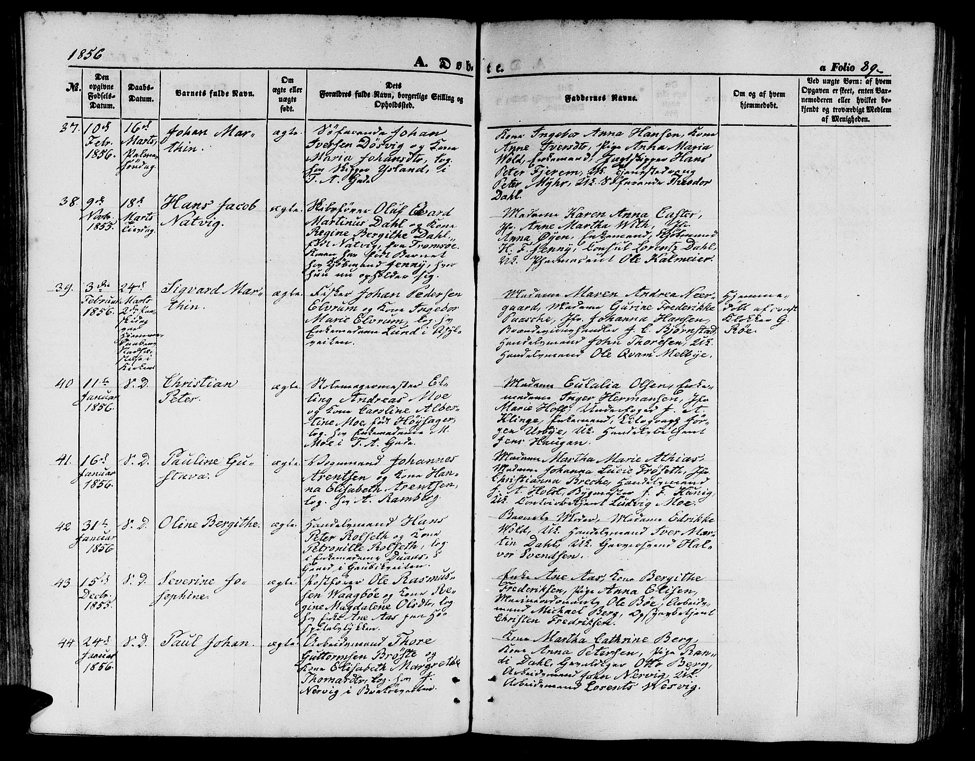 Ministerialprotokoller, klokkerbøker og fødselsregistre - Sør-Trøndelag, SAT/A-1456/602/L0138: Parish register (copy) no. 602C06, 1853-1858, p. 89