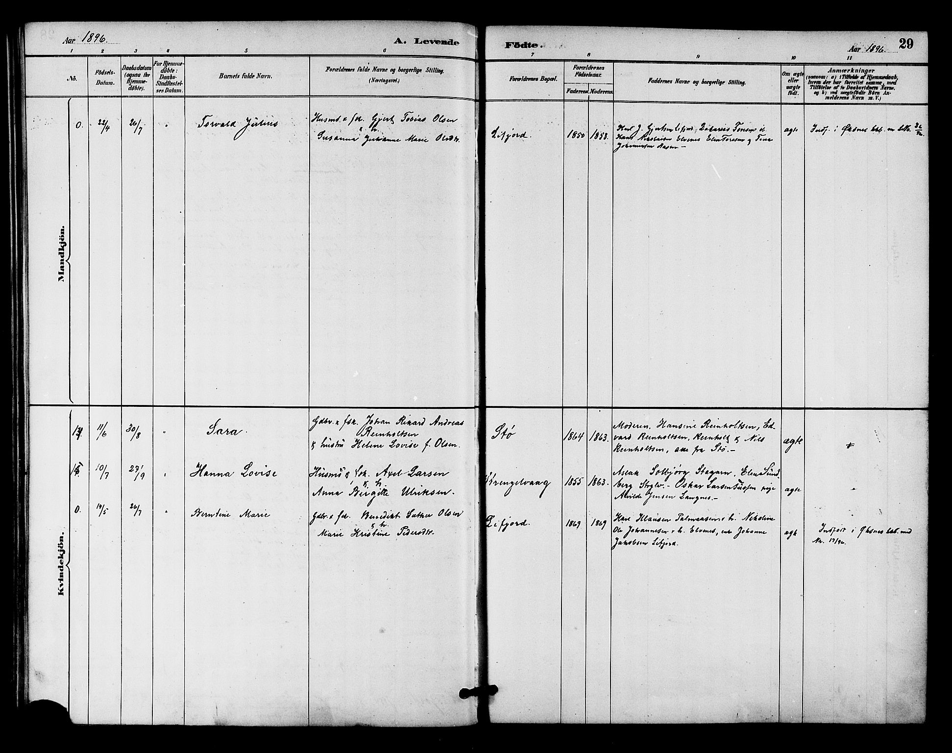 Ministerialprotokoller, klokkerbøker og fødselsregistre - Nordland, AV/SAT-A-1459/894/L1355: Parish register (official) no. 894A01, 1885-1896, p. 29