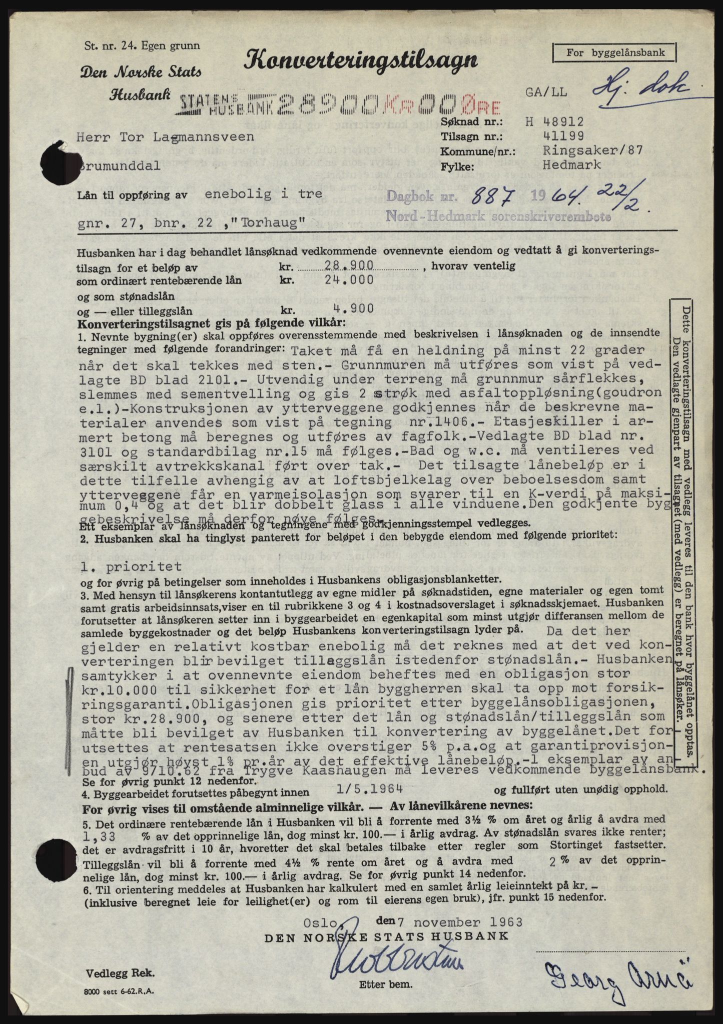 Nord-Hedmark sorenskriveri, SAH/TING-012/H/Hc/L0019: Mortgage book no. 19, 1963-1964, Diary no: : 887/1964