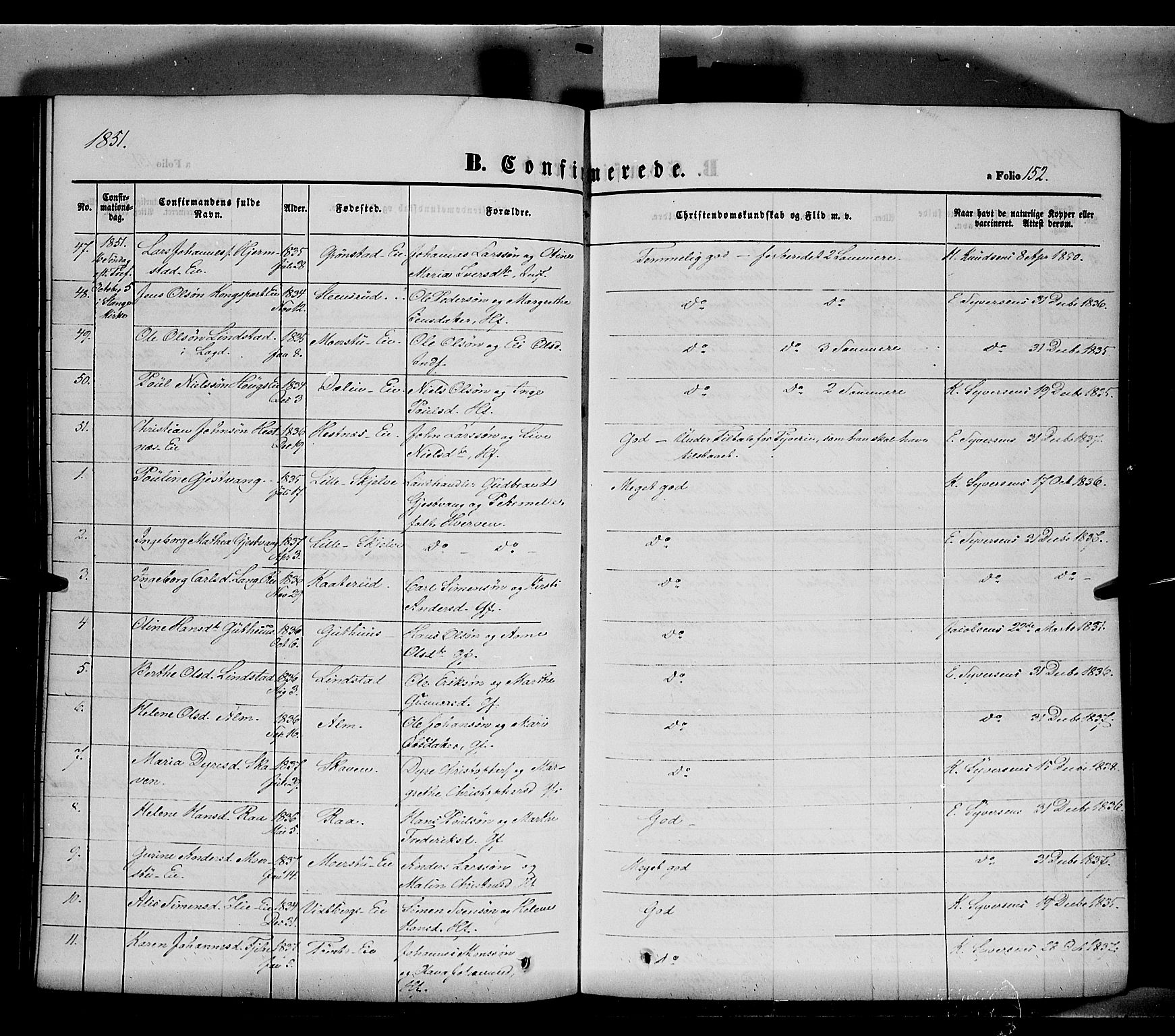 Stange prestekontor, AV/SAH-PREST-002/K/L0011: Parish register (official) no. 11, 1846-1852, p. 152