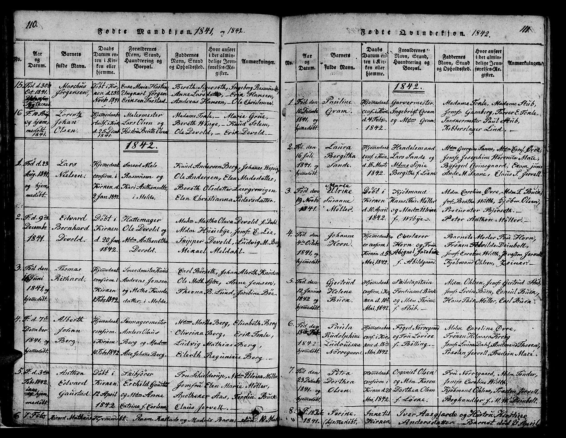 Ministerialprotokoller, klokkerbøker og fødselsregistre - Møre og Romsdal, SAT/A-1454/558/L0700: Parish register (copy) no. 558C01, 1818-1868, p. 110-111