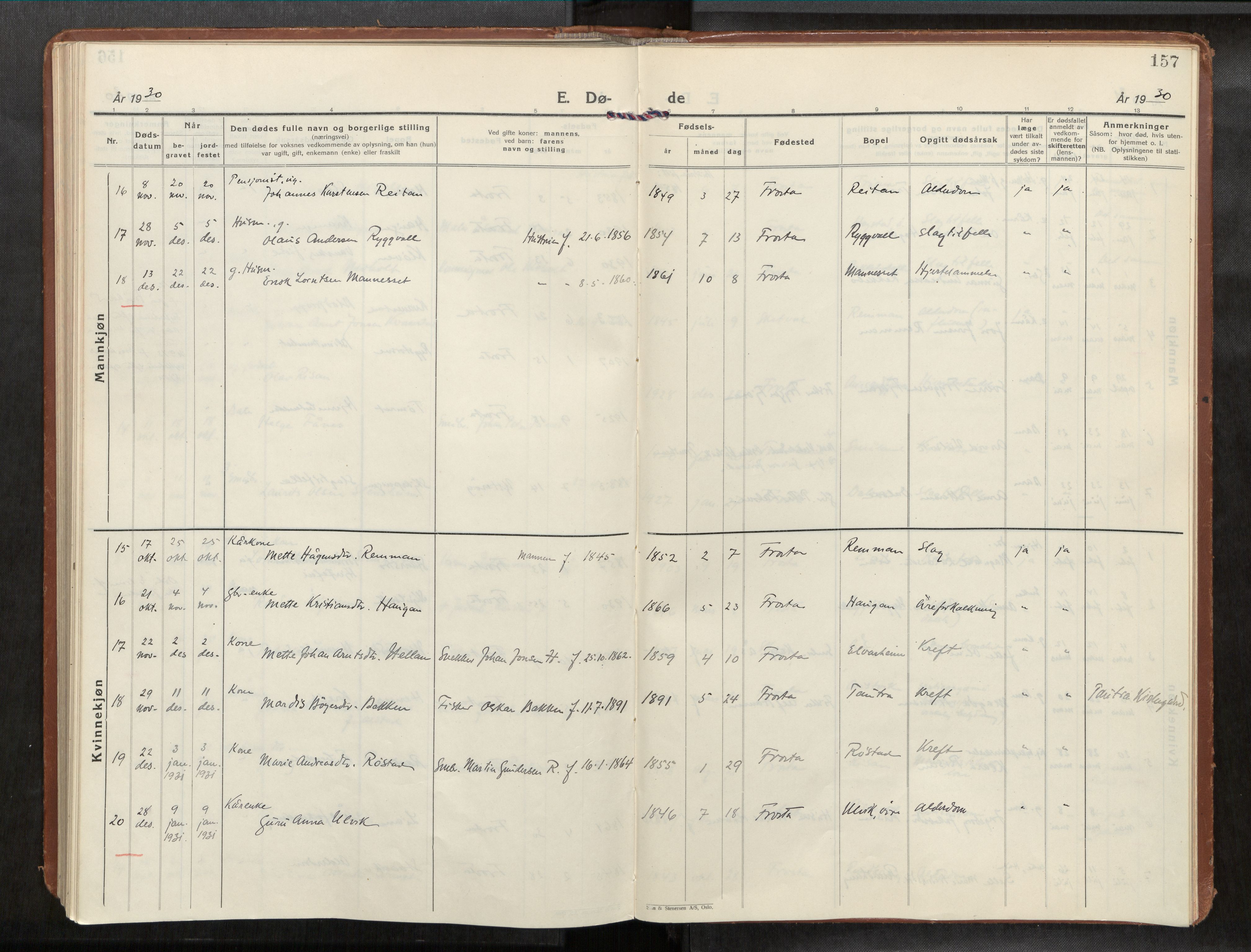 Frosta sokneprestkontor, AV/SAT-A-4380/2/H/Haa/L0001: Parish register (official) no. 1, 1926-1934, p. 157