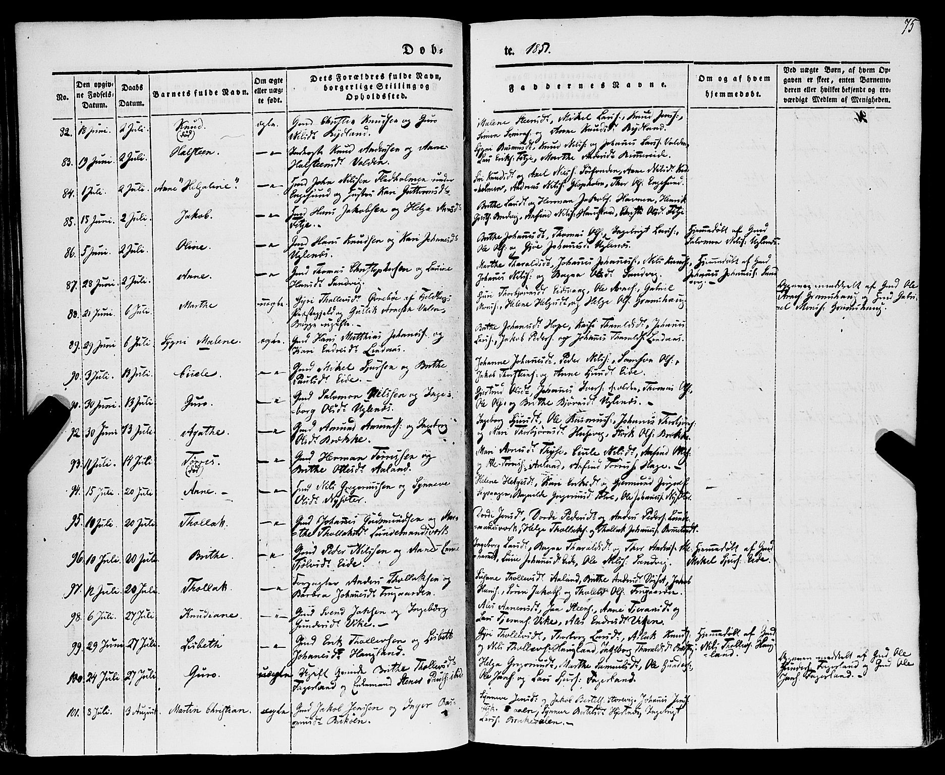 Stord sokneprestembete, SAB/A-78201/H/Haa: Parish register (official) no. A 7, 1841-1861, p. 75