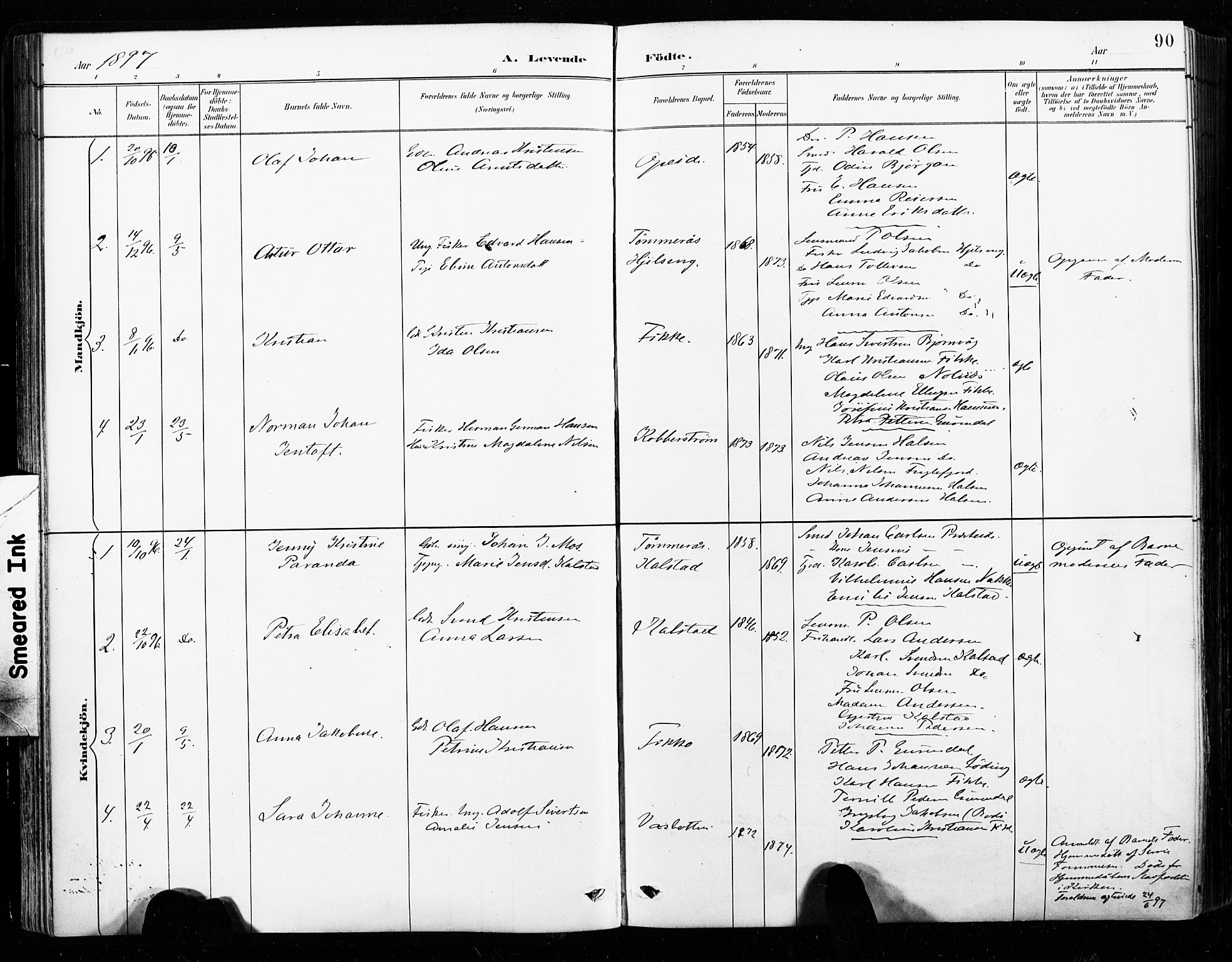 Ministerialprotokoller, klokkerbøker og fødselsregistre - Nordland, AV/SAT-A-1459/859/L0847: Parish register (official) no. 859A07, 1890-1899, p. 90