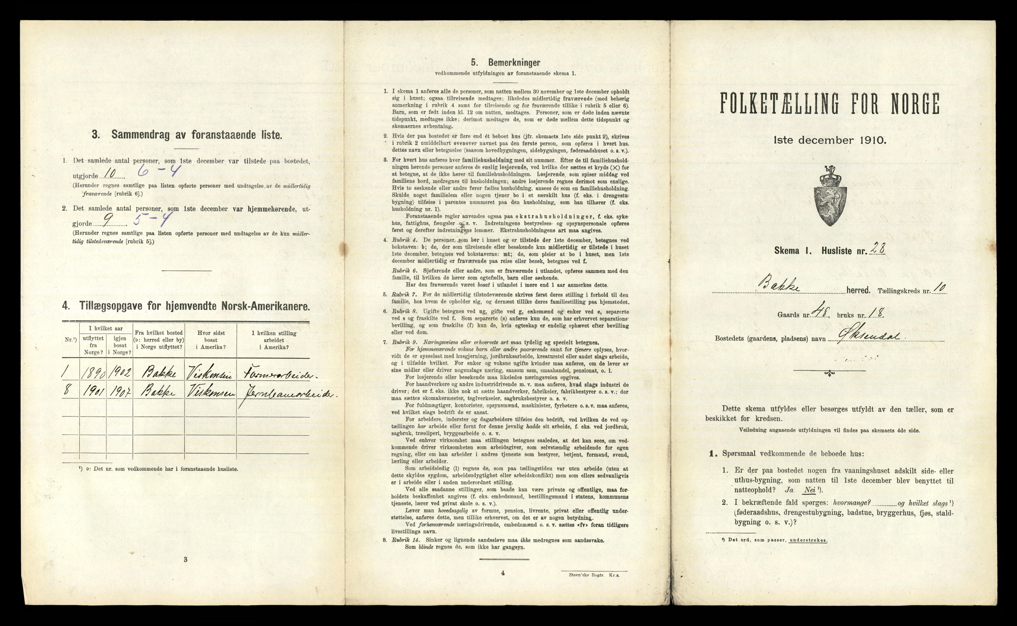 RA, 1910 census for Bakke, 1910, p. 531