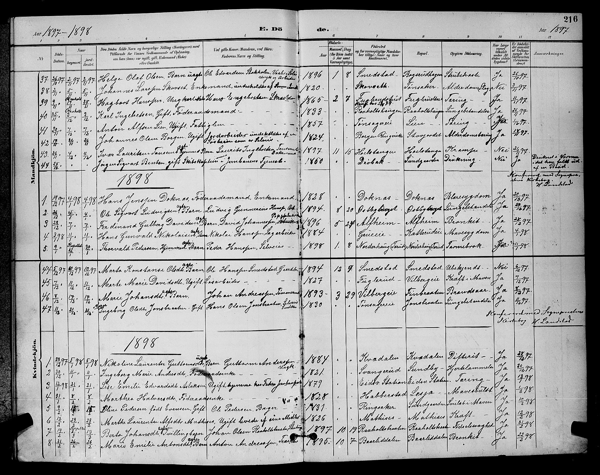 Eidsvoll prestekontor Kirkebøker, AV/SAO-A-10888/G/Ga/L0006: Parish register (copy) no. I 6, 1895-1901, p. 216