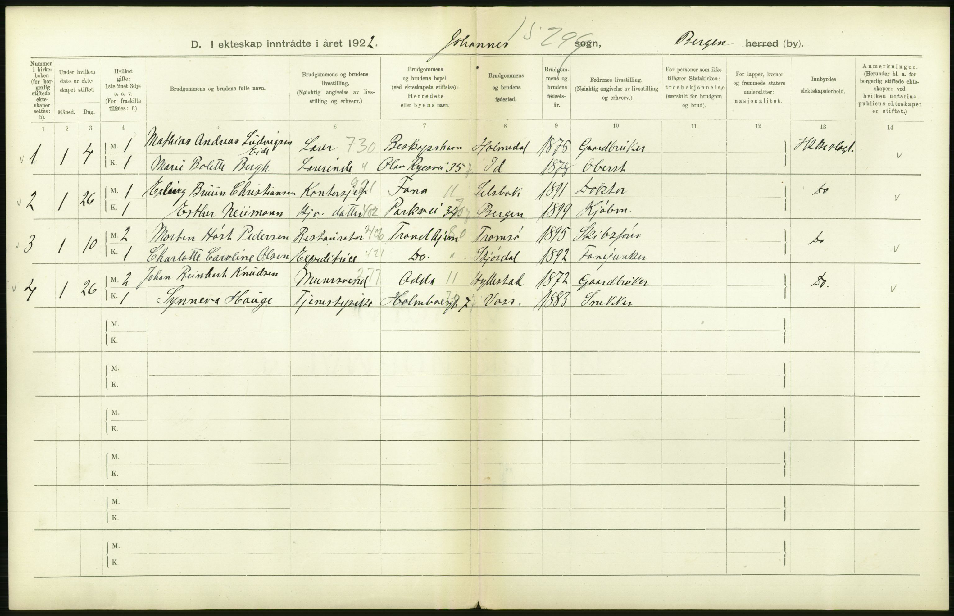 Statistisk sentralbyrå, Sosiodemografiske emner, Befolkning, AV/RA-S-2228/D/Df/Dfc/Dfcb/L0030: Bergen: Gifte, døde, dødfødte., 1922, p. 180