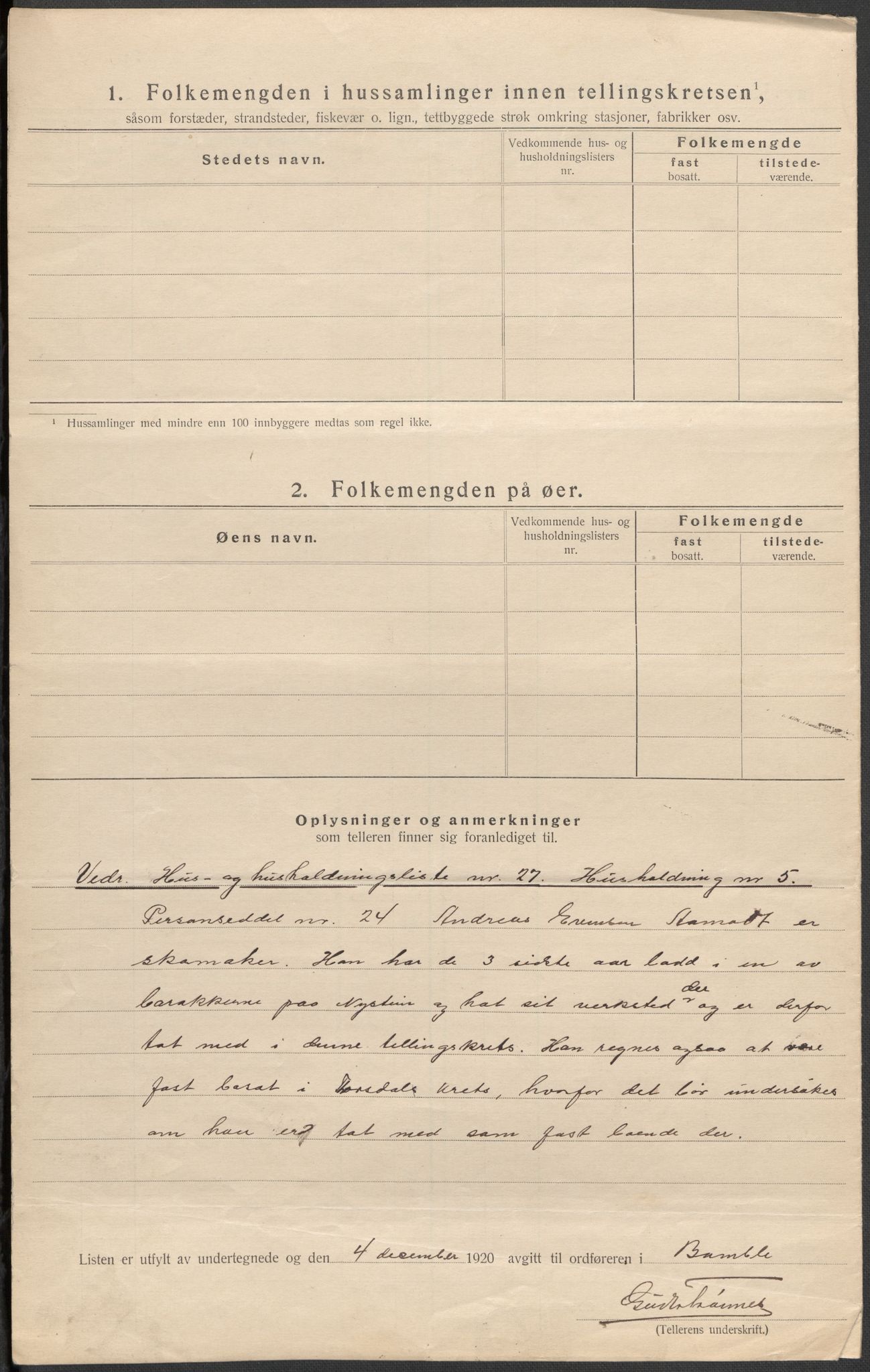 SAKO, 1920 census for Bamble, 1920, p. 46