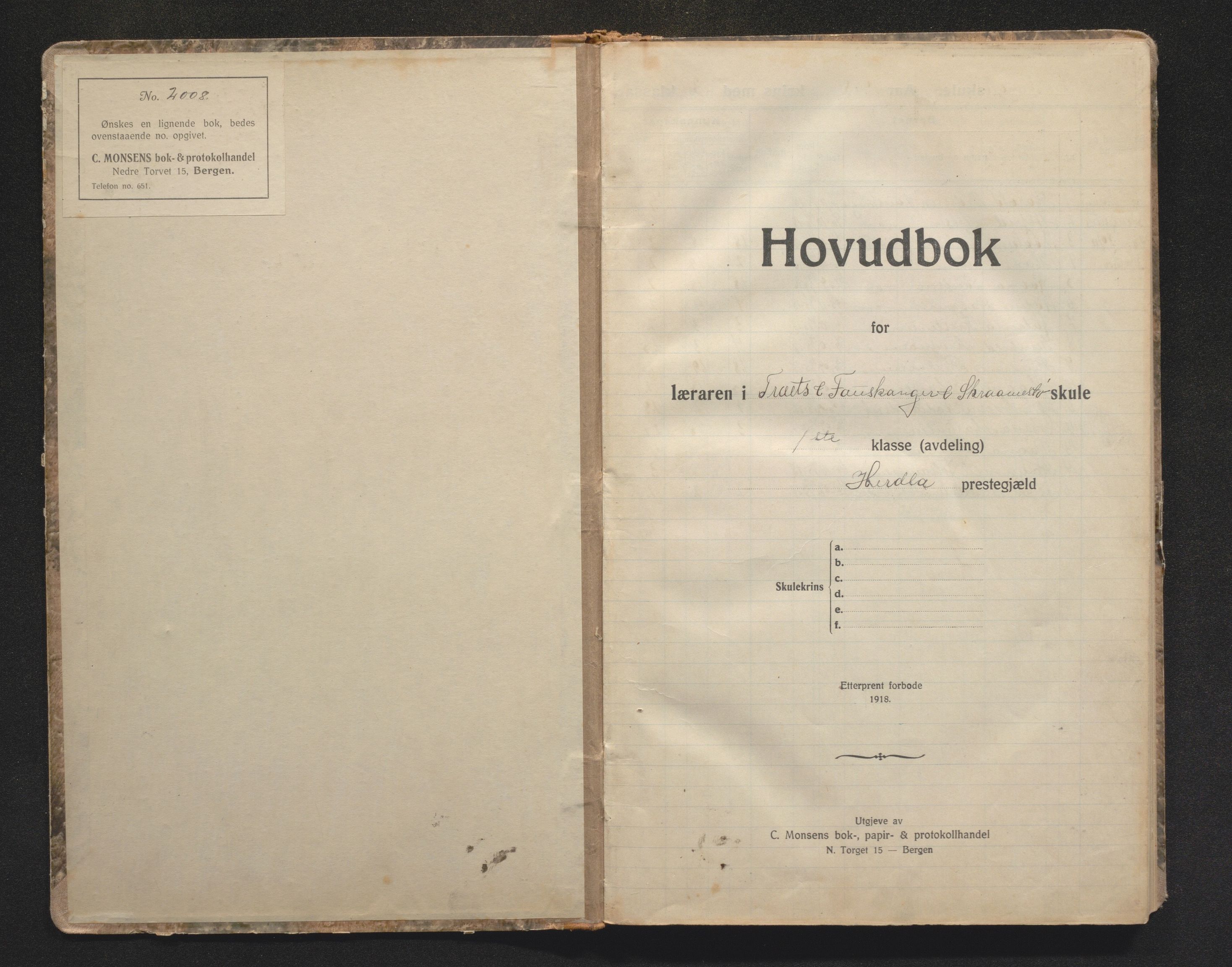 Askøy kommune. Barneskulane, IKAH/1247-231/F/Fh/L0004: Skuleprotokoll for Treet, Fauskanger og Skråmestø skular, 1918-1941