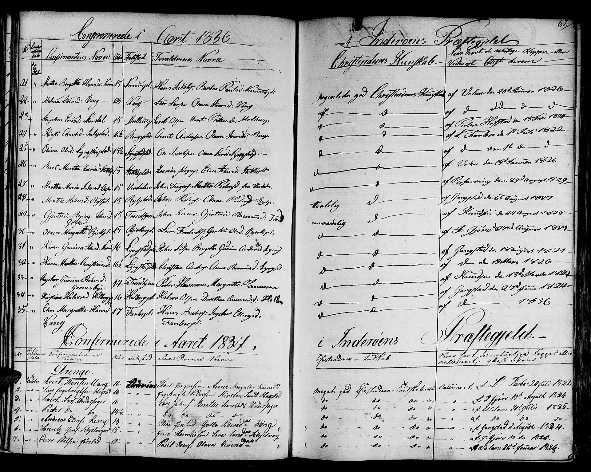 Ministerialprotokoller, klokkerbøker og fødselsregistre - Nord-Trøndelag, SAT/A-1458/730/L0277: Parish register (official) no. 730A06 /1, 1830-1839, p. 67