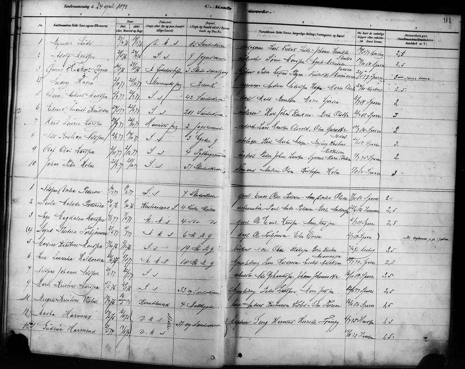 Sandviken Sokneprestembete, AV/SAB-A-77601/H/Ha/L0002: Parish register (official) no. A 2, 1878-1896, p. 91