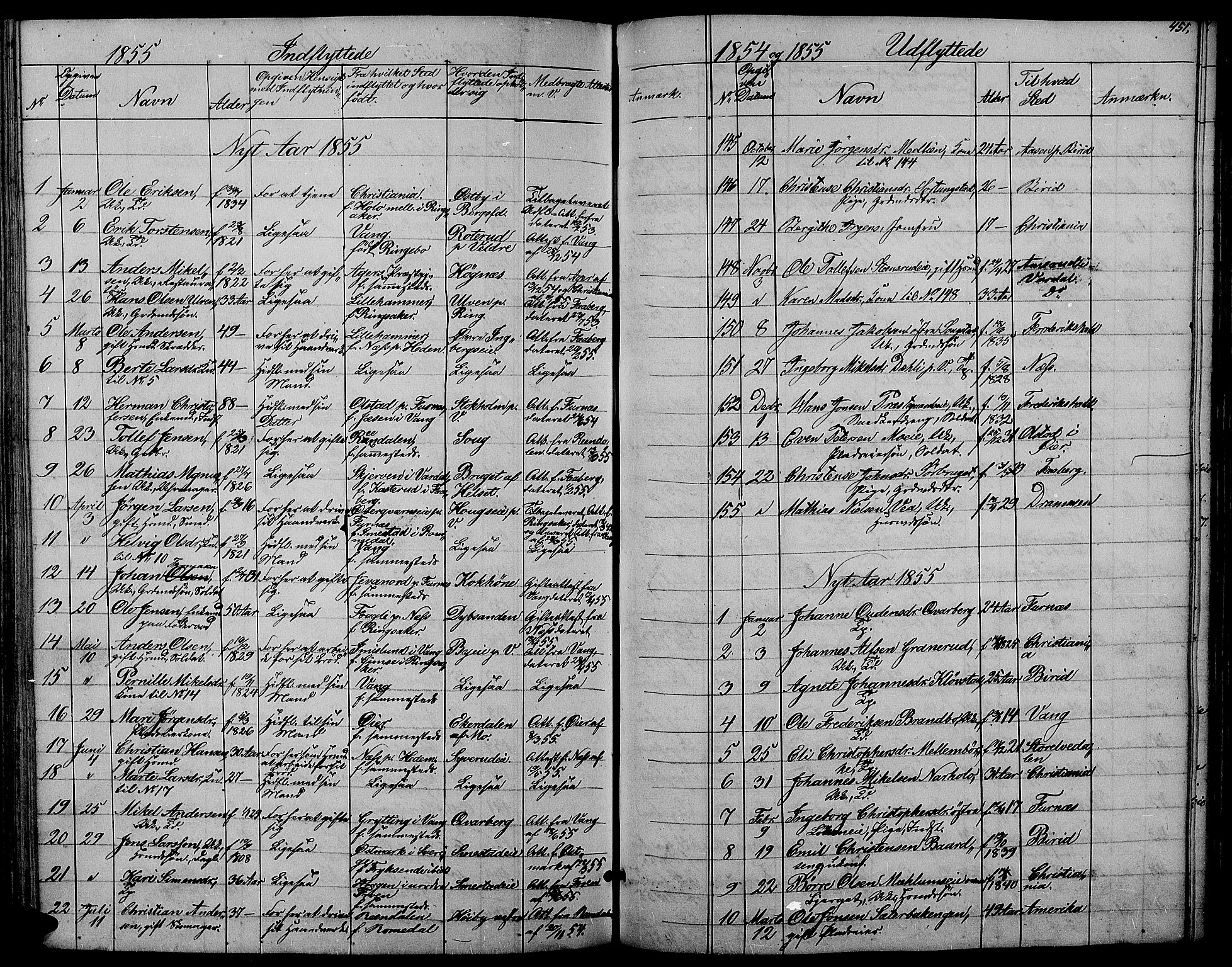 Ringsaker prestekontor, AV/SAH-PREST-014/L/La/L0006: Parish register (copy) no. 6, 1851-1860, p. 451