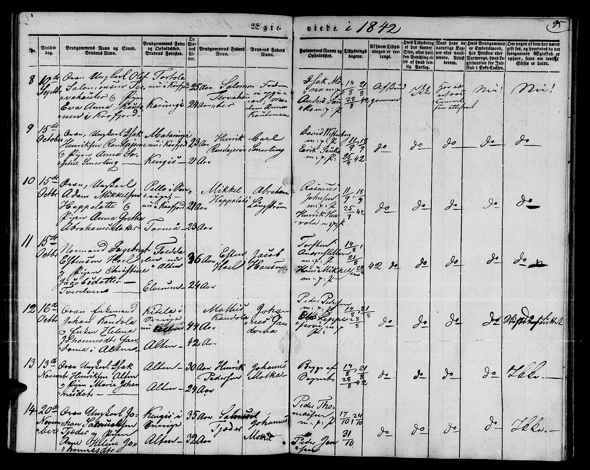 Talvik sokneprestkontor, AV/SATØ-S-1337/H/Ha/L0015kirke: Parish register (official) no. 15, 1837-1847, p. 95