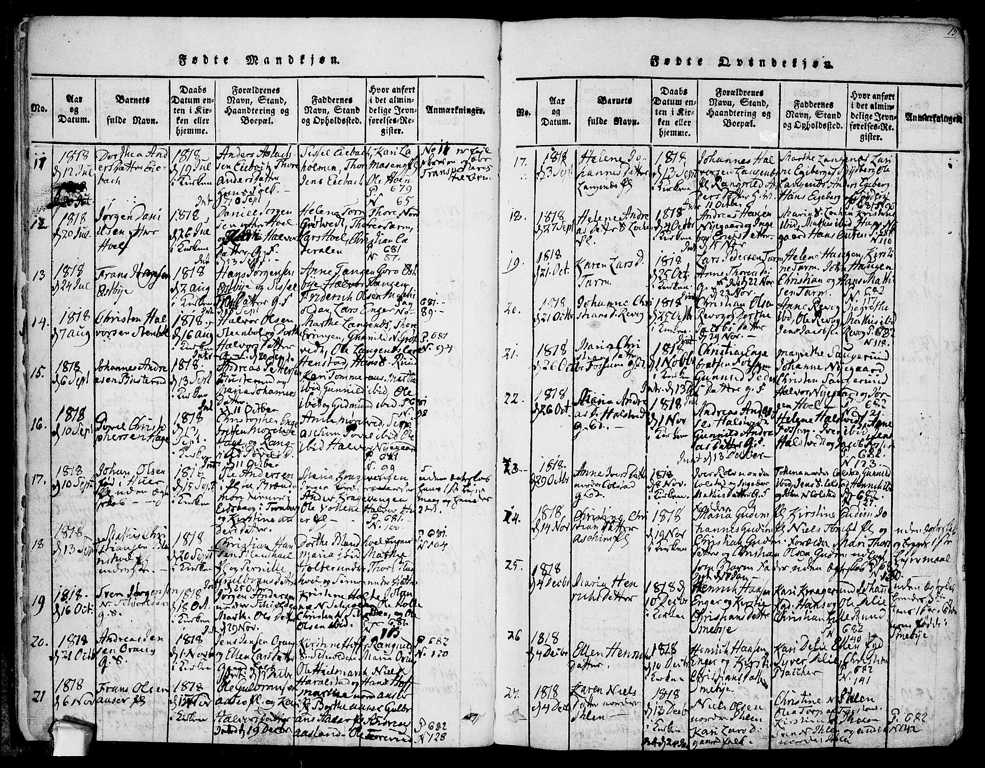 Askim prestekontor Kirkebøker, SAO/A-10900/F/Fa/L0004: Parish register (official) no. 4, 1817-1846, p. 14-15