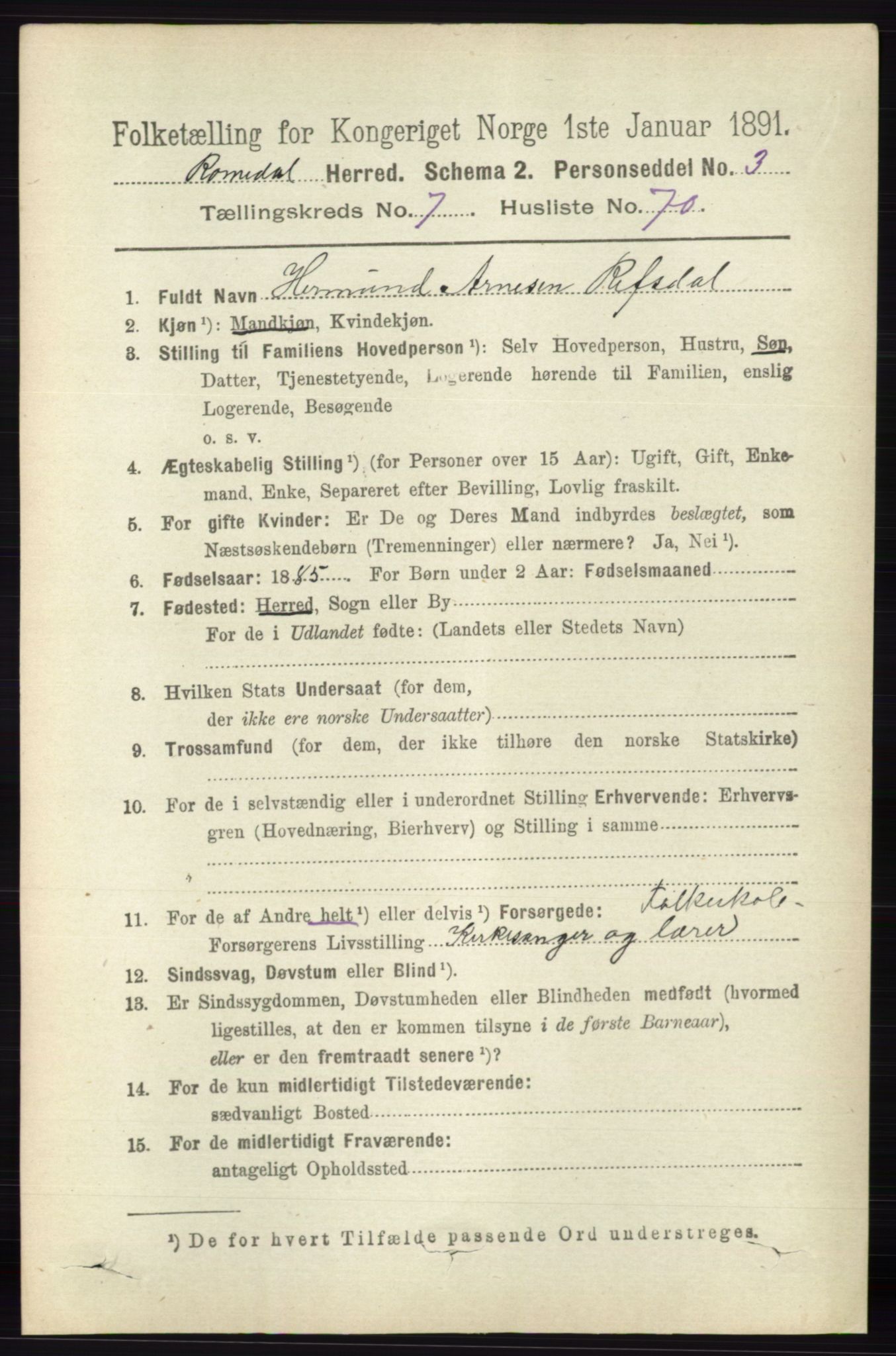 RA, 1891 census for 0416 Romedal, 1891, p. 3894