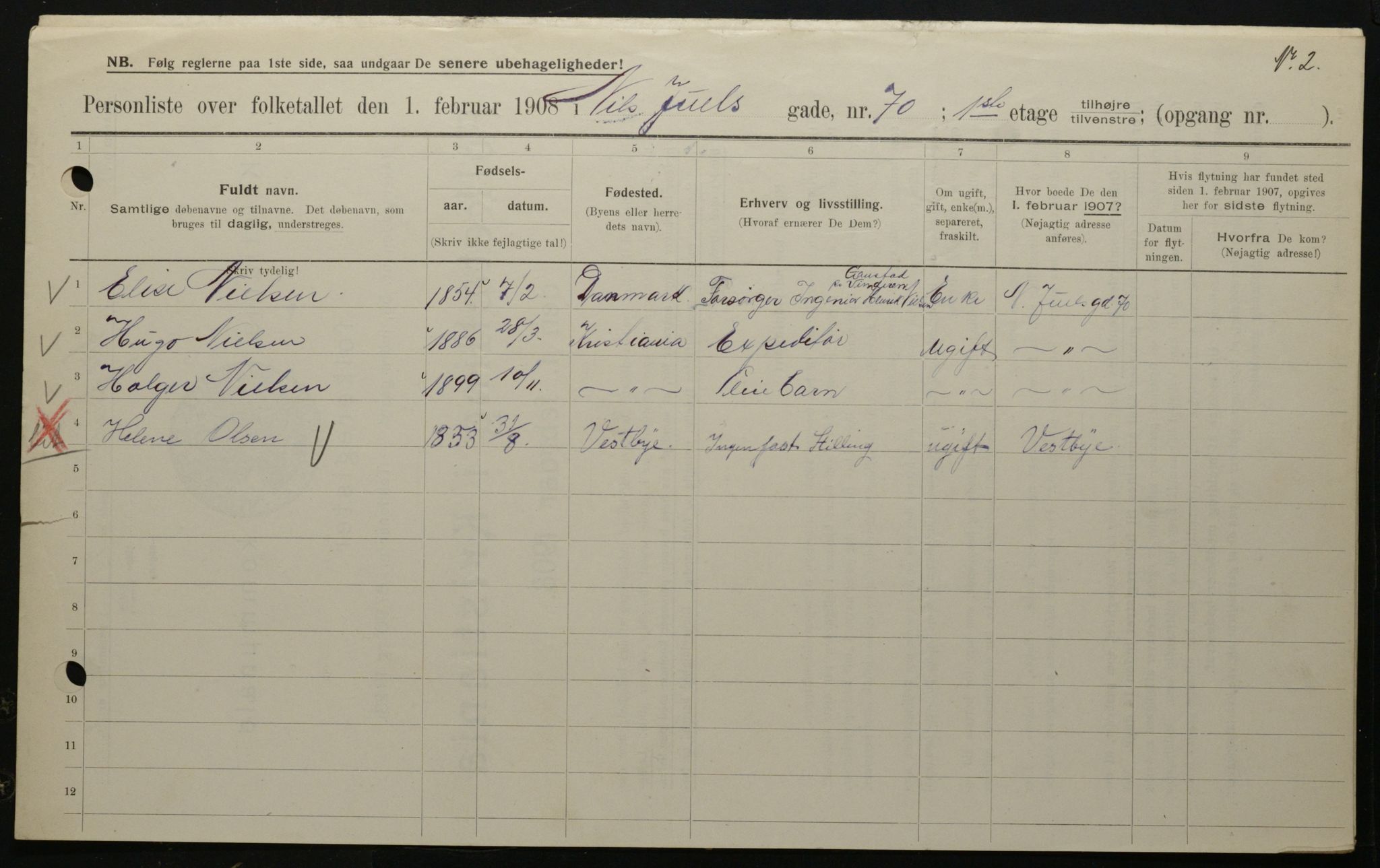 OBA, Municipal Census 1908 for Kristiania, 1908, p. 63653