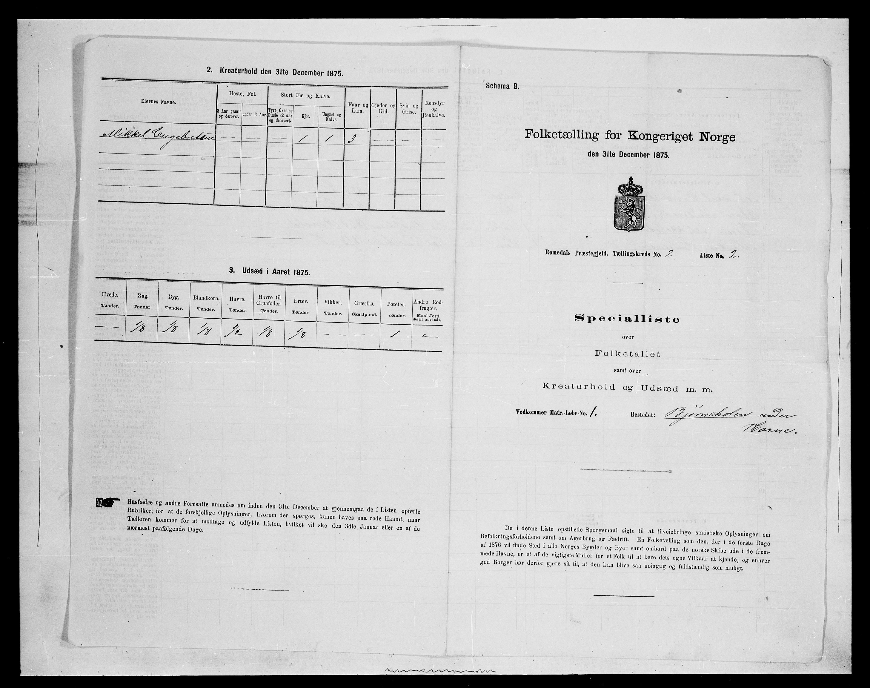 SAH, 1875 census for 0416P Romedal, 1875, p. 282