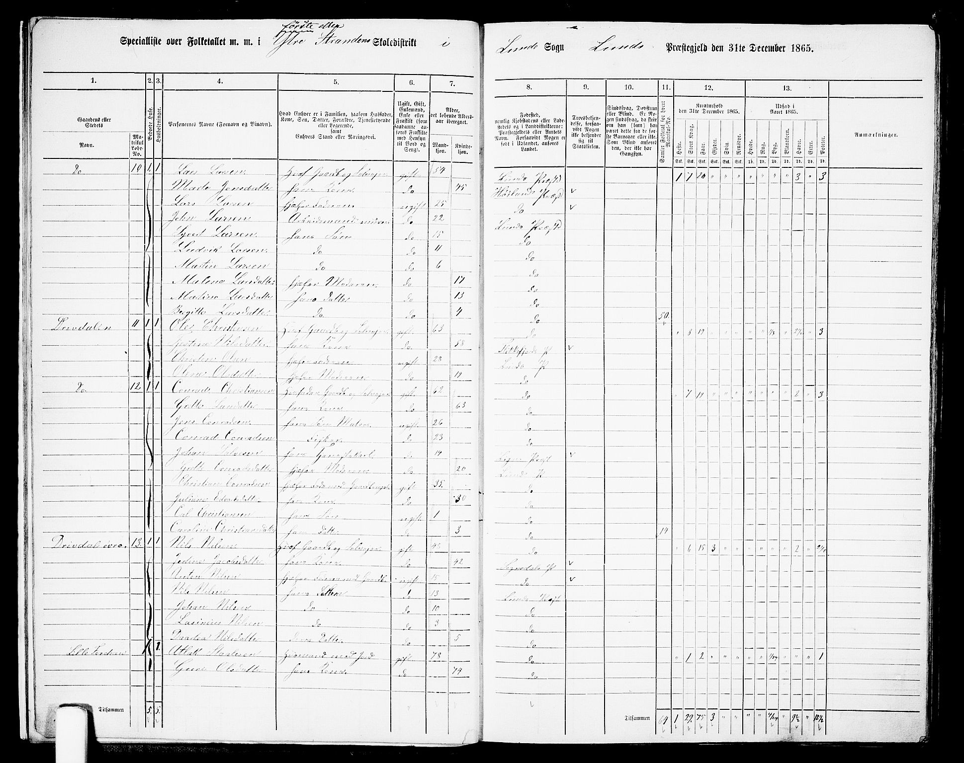 RA, 1865 census for Lund, 1865, p. 15