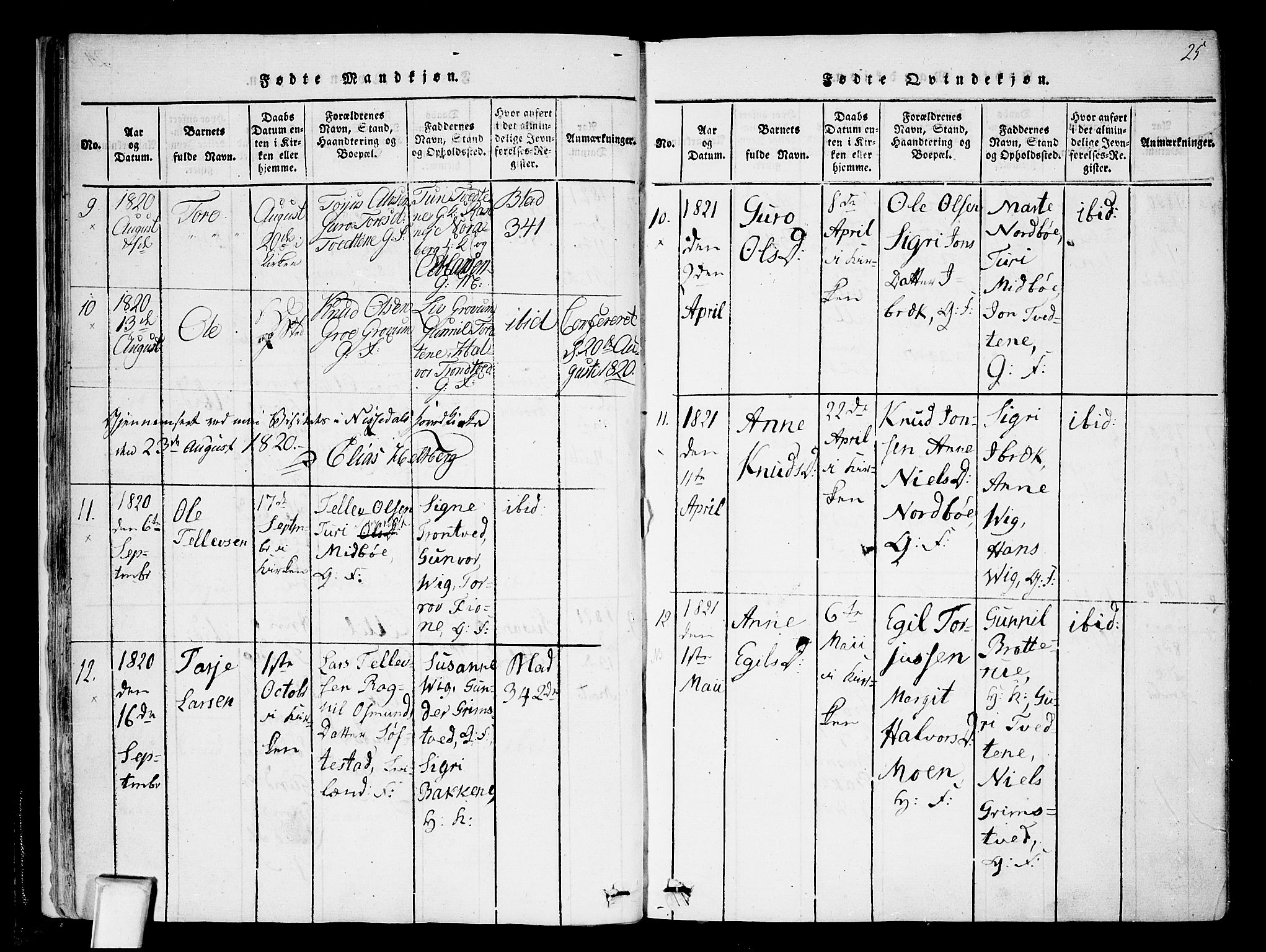 Nissedal kirkebøker, AV/SAKO-A-288/F/Fa/L0002: Parish register (official) no. I 2, 1814-1845, p. 25