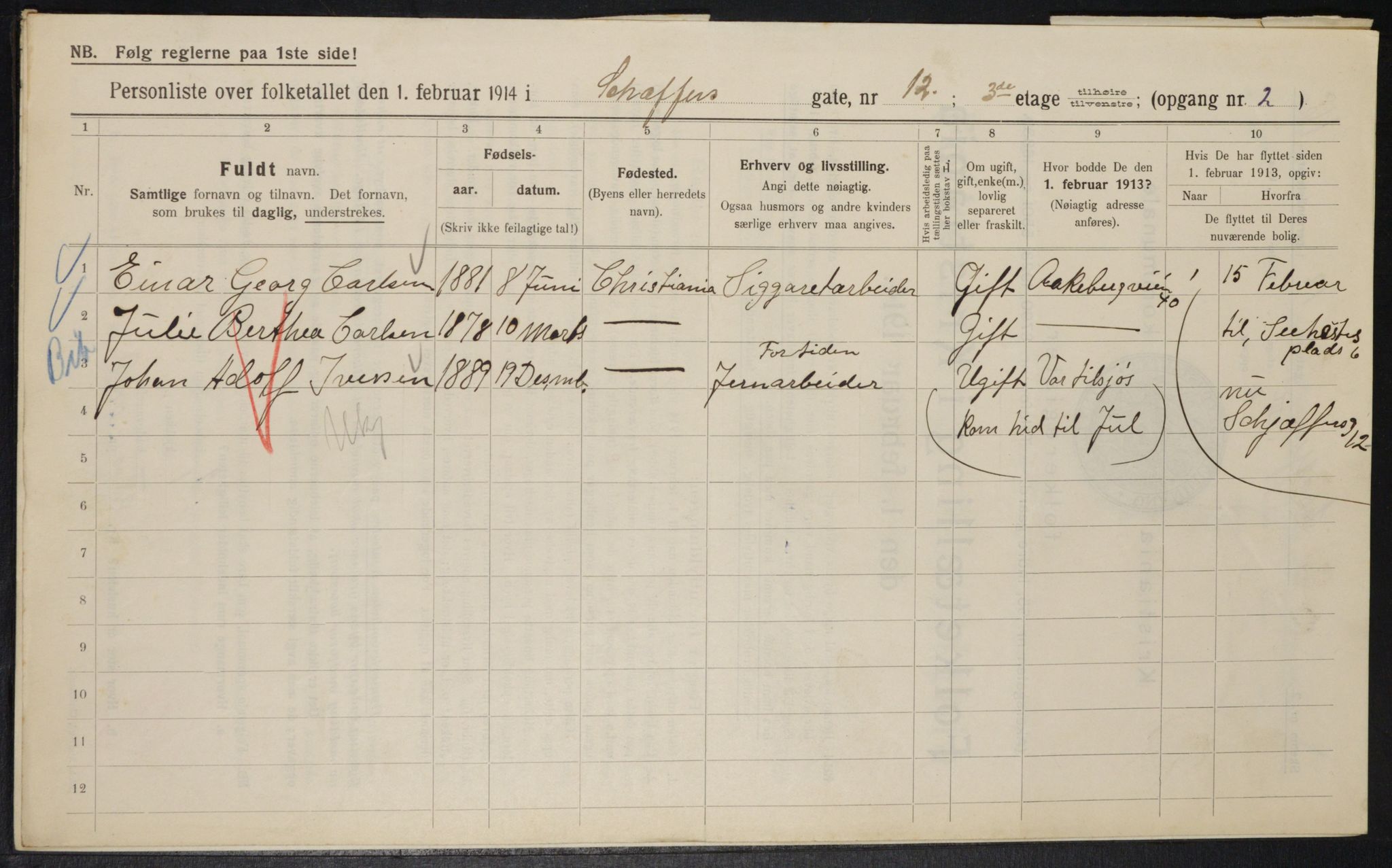 OBA, Municipal Census 1914 for Kristiania, 1914, p. 93126