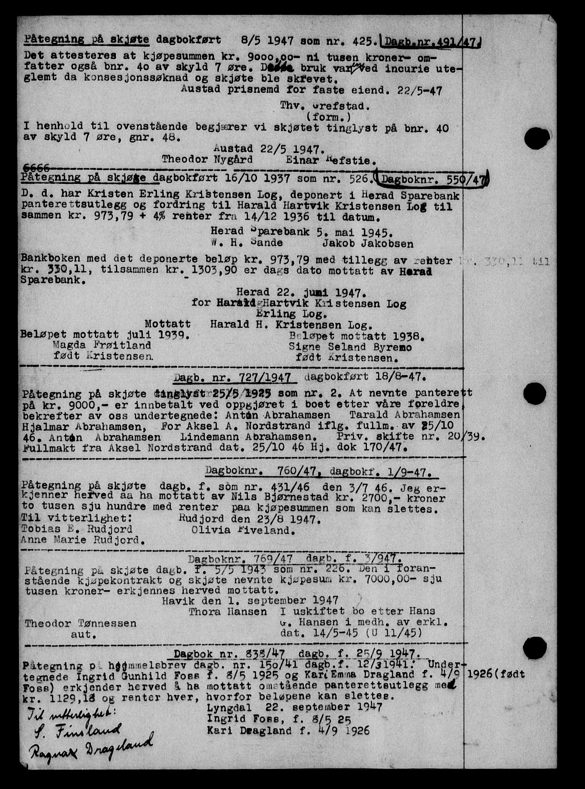 Lyngdal sorenskriveri, AV/SAK-1221-0004/G/Gb/L0661: Mortgage book no. A VII, 1947-1948, Diary no: : 491/1947