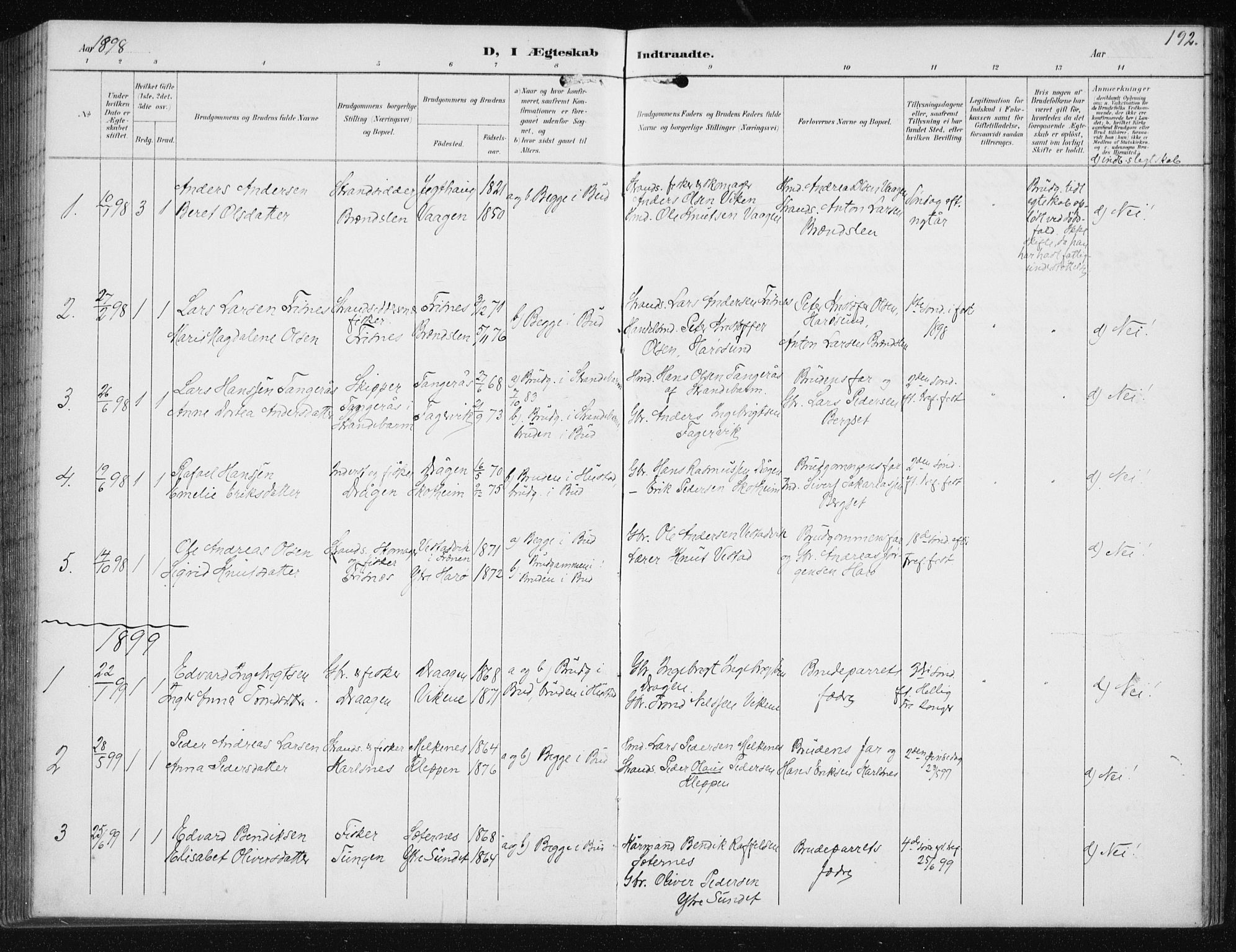 Ministerialprotokoller, klokkerbøker og fødselsregistre - Møre og Romsdal, AV/SAT-A-1454/566/L0773: Parish register (copy) no. 566C02, 1892-1909, p. 192