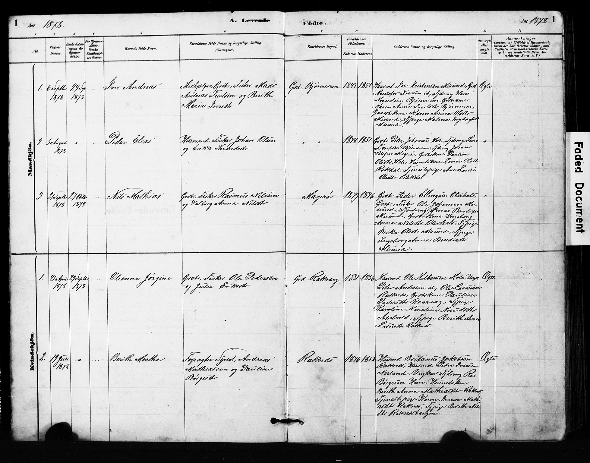 Ministerialprotokoller, klokkerbøker og fødselsregistre - Møre og Romsdal, SAT/A-1454/563/L0737: Parish register (copy) no. 563C01, 1878-1916, p. 1