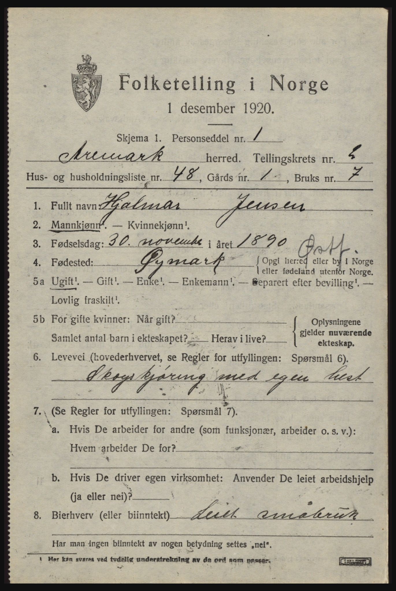 SAO, 1920 census for Aremark, 1920, p. 2119