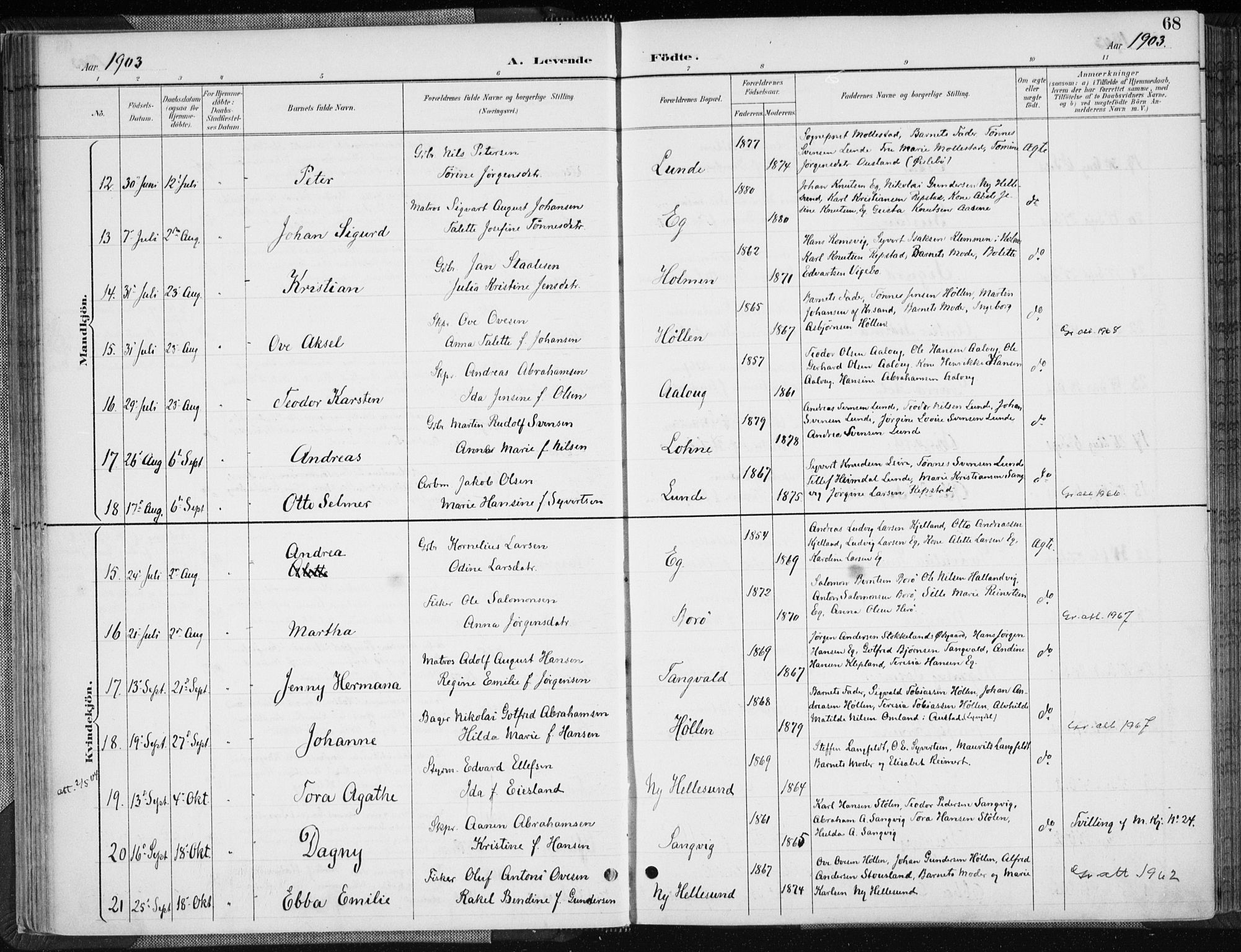 Søgne sokneprestkontor, AV/SAK-1111-0037/F/Fa/Fab/L0013: Parish register (official) no. A 13, 1892-1911, p. 68