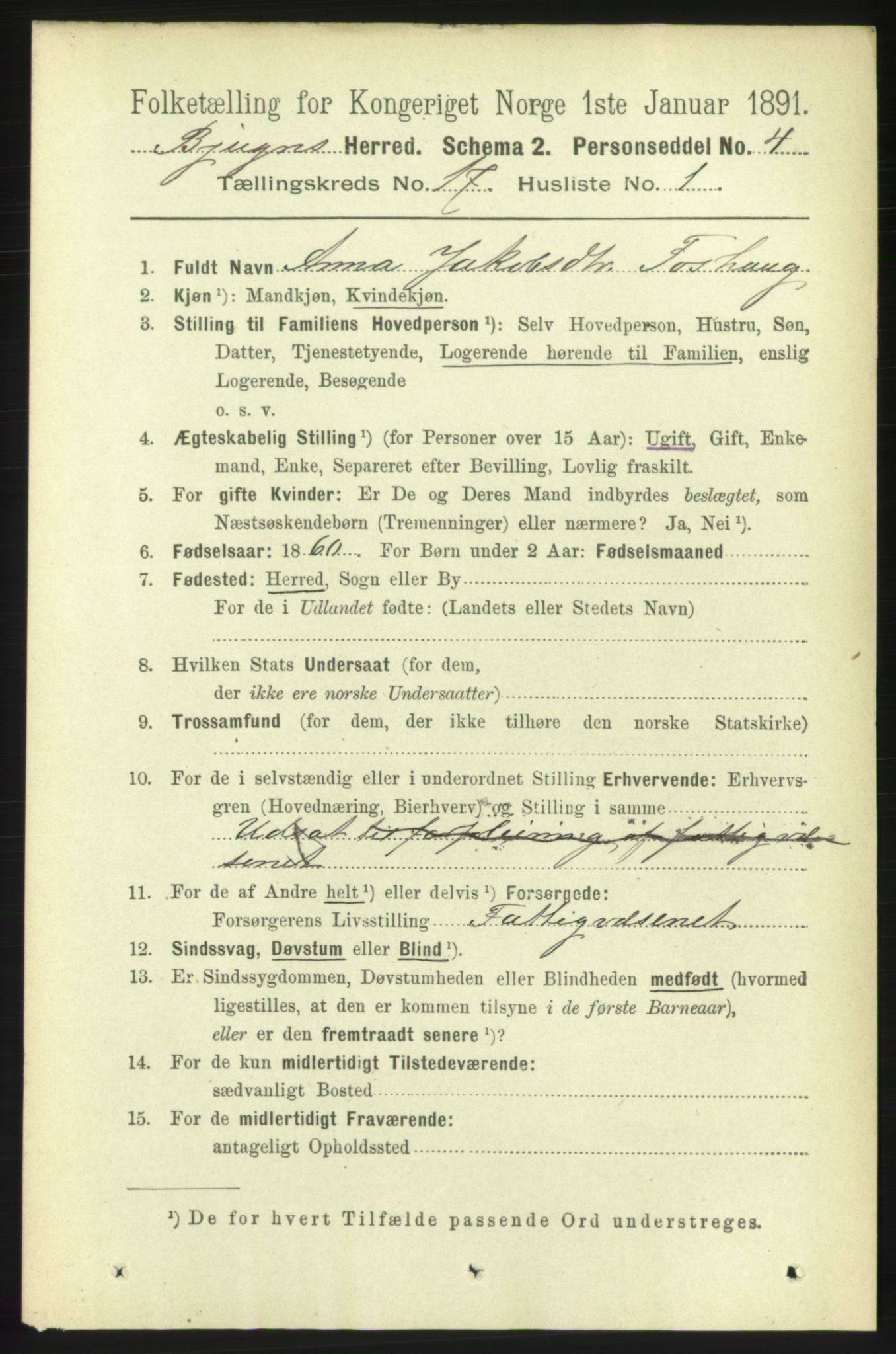 RA, 1891 census for 1627 Bjugn, 1891, p. 4701