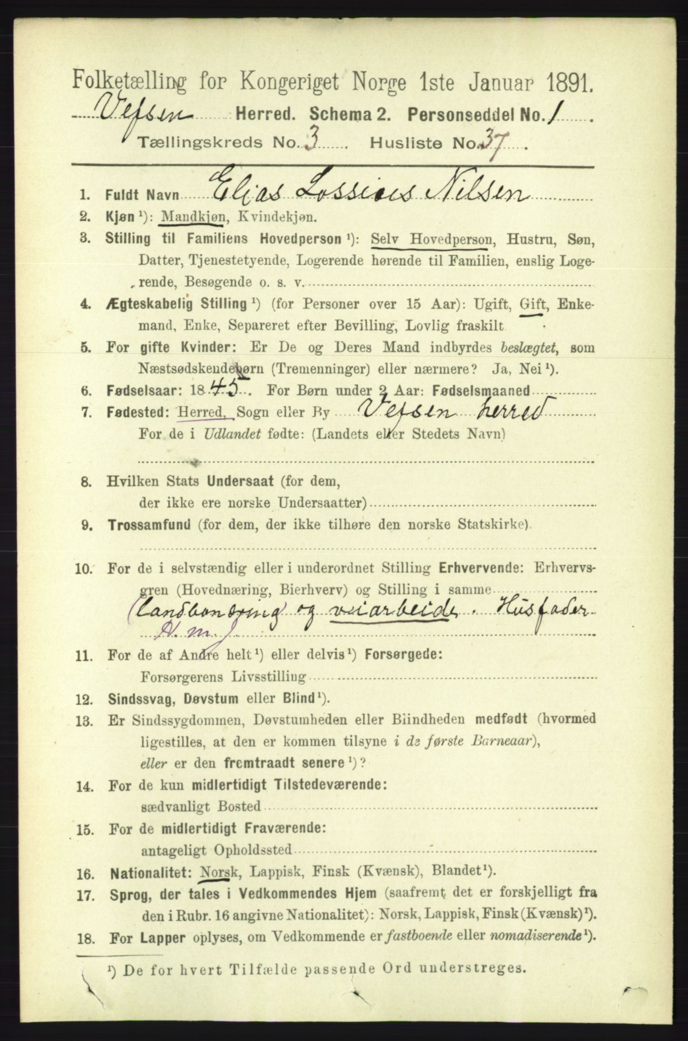 RA, 1891 census for 1824 Vefsn, 1891, p. 1535