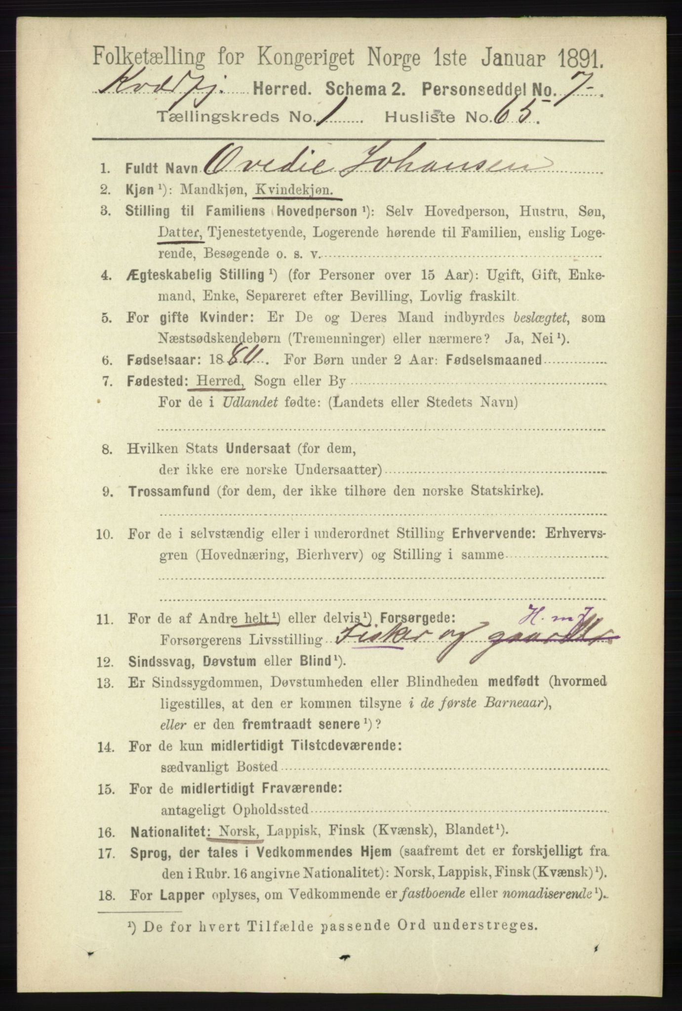 RA, 1891 census for 1911 Kvæfjord, 1891, p. 550