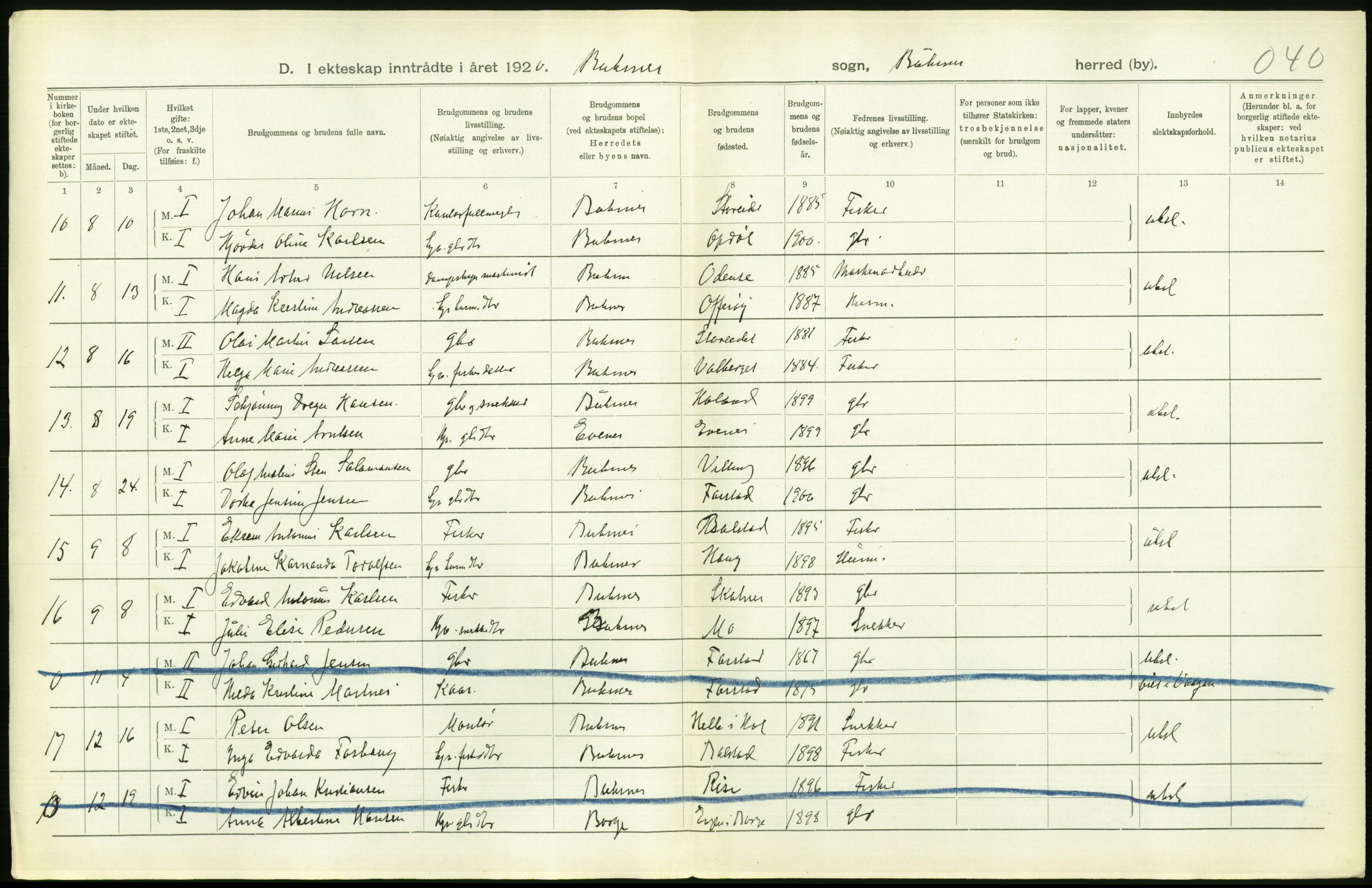 Statistisk sentralbyrå, Sosiodemografiske emner, Befolkning, AV/RA-S-2228/D/Df/Dfb/Dfbj/L0057: Nordland fylke: Gifte, dødfødte. Bygder og byer., 1920, p. 246