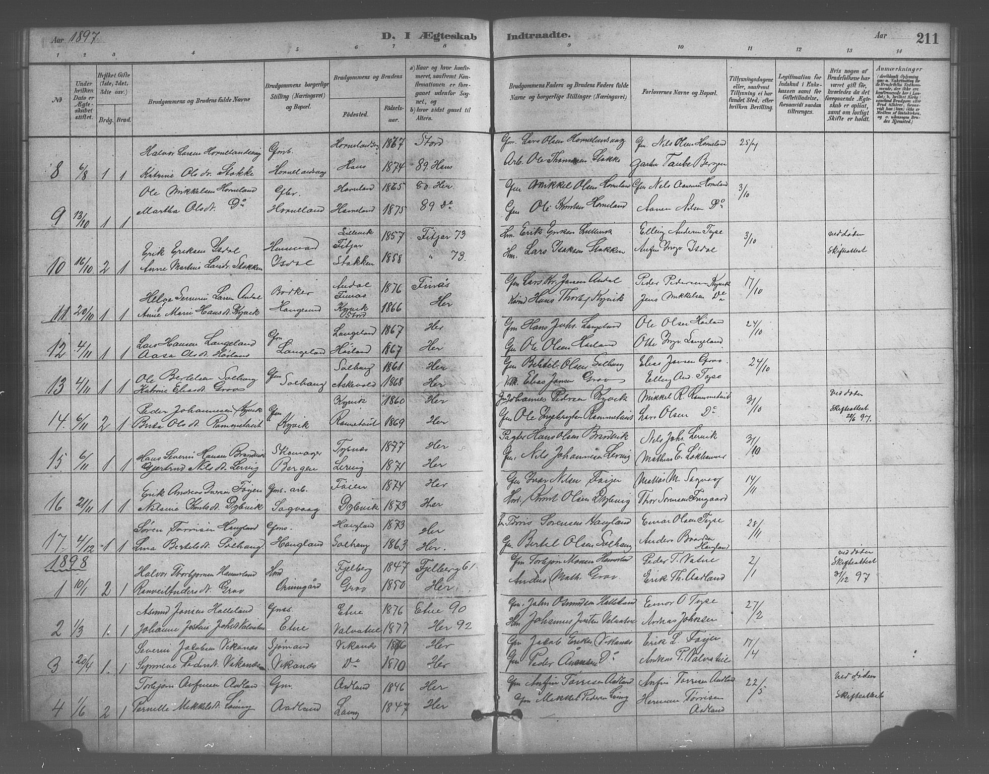 Stord sokneprestembete, SAB/A-78201/H/Hab: Parish register (copy) no. A 2, 1879-1909, p. 211