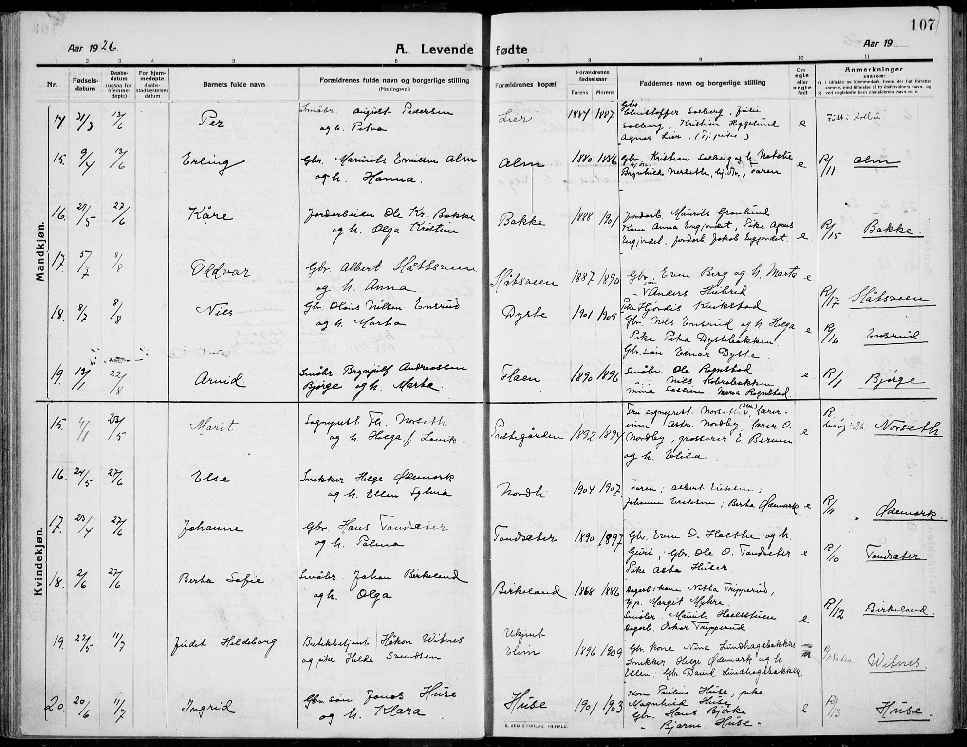 Kolbu prestekontor, AV/SAH-PREST-110/H/Ha/Haa/L0002: Parish register (official) no. 2, 1912-1926, p. 107