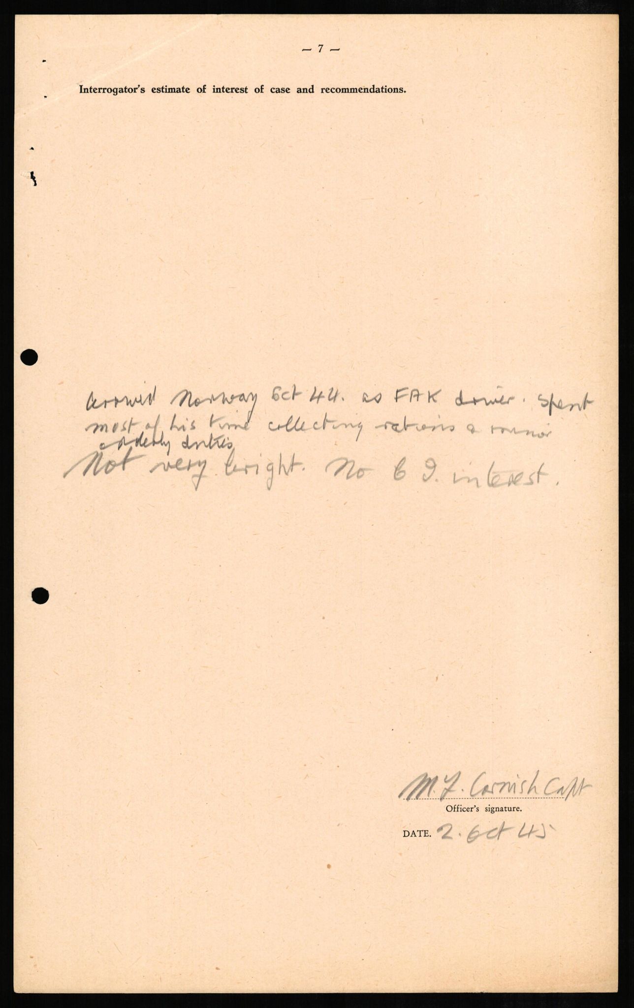 Forsvaret, Forsvarets overkommando II, AV/RA-RAFA-3915/D/Db/L0008: CI Questionaires. Tyske okkupasjonsstyrker i Norge. Tyskere., 1945-1946, p. 8