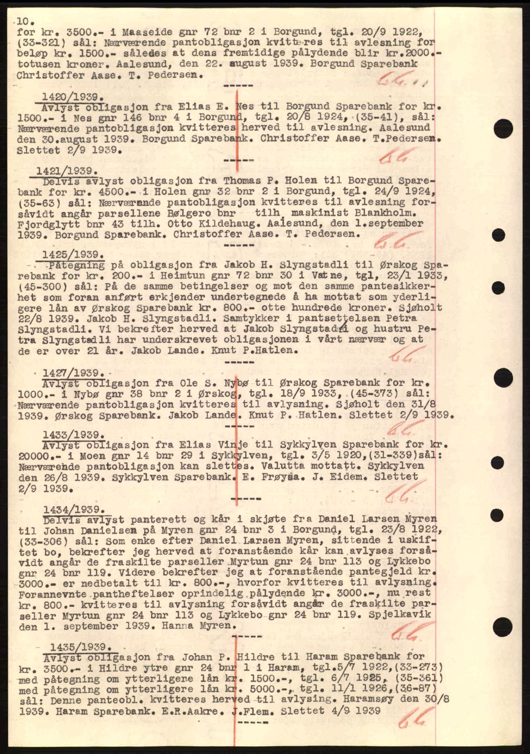Nordre Sunnmøre sorenskriveri, SAT/A-0006/1/2/2C/2Ca: Mortgage book no. B1-6, 1938-1942, Diary no: : 1420/1939