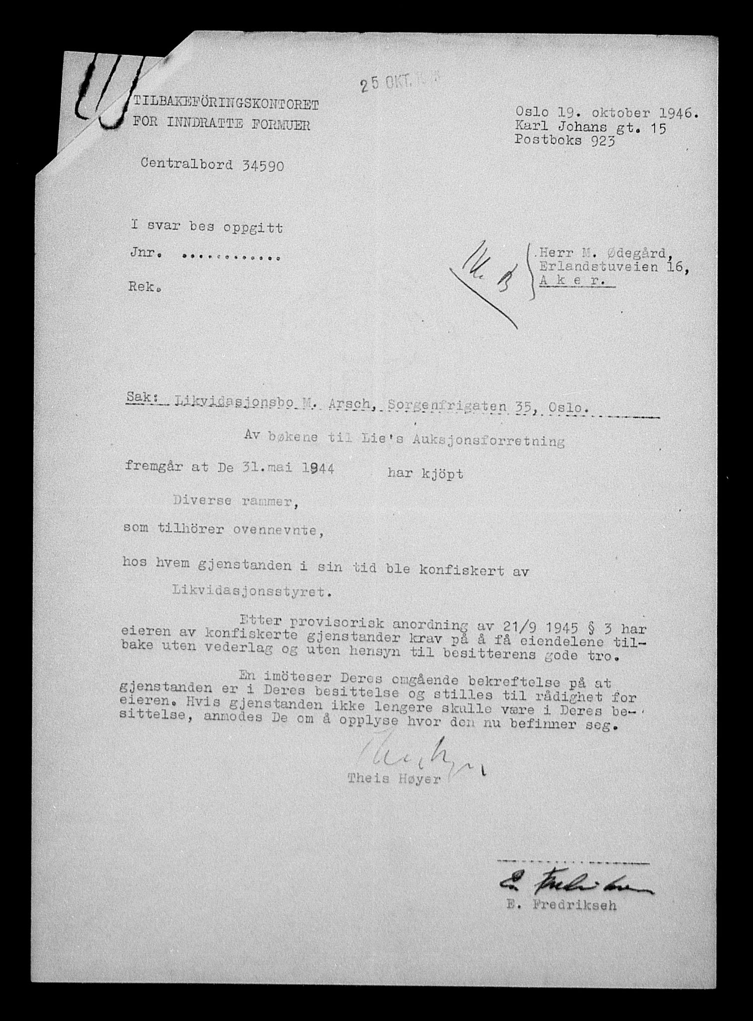 Justisdepartementet, Tilbakeføringskontoret for inndratte formuer, AV/RA-S-1564/H/Hc/Hcc/L0918: --, 1945-1947, p. 34