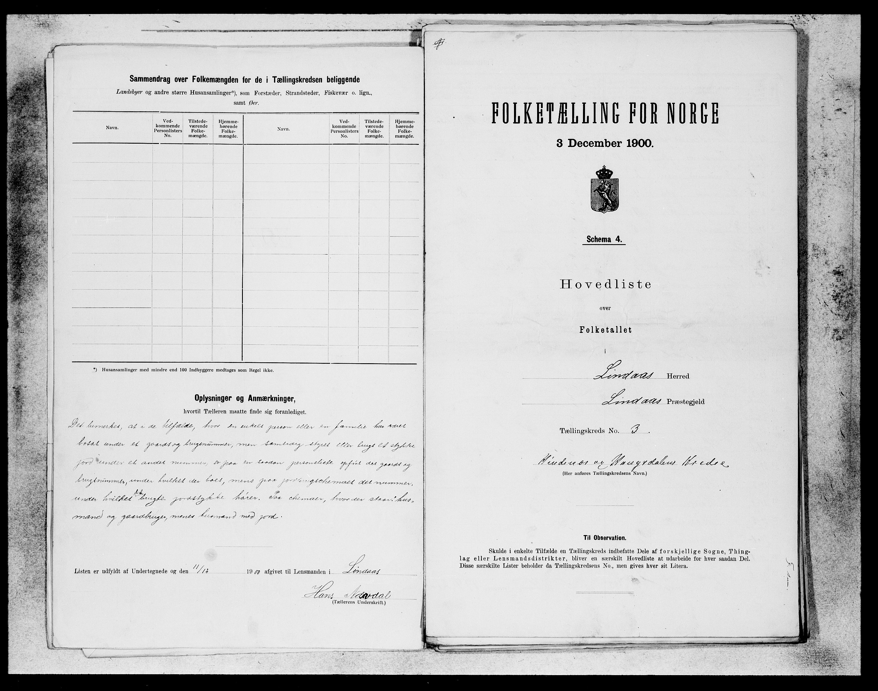 SAB, 1900 census for Lindås, 1900, p. 5