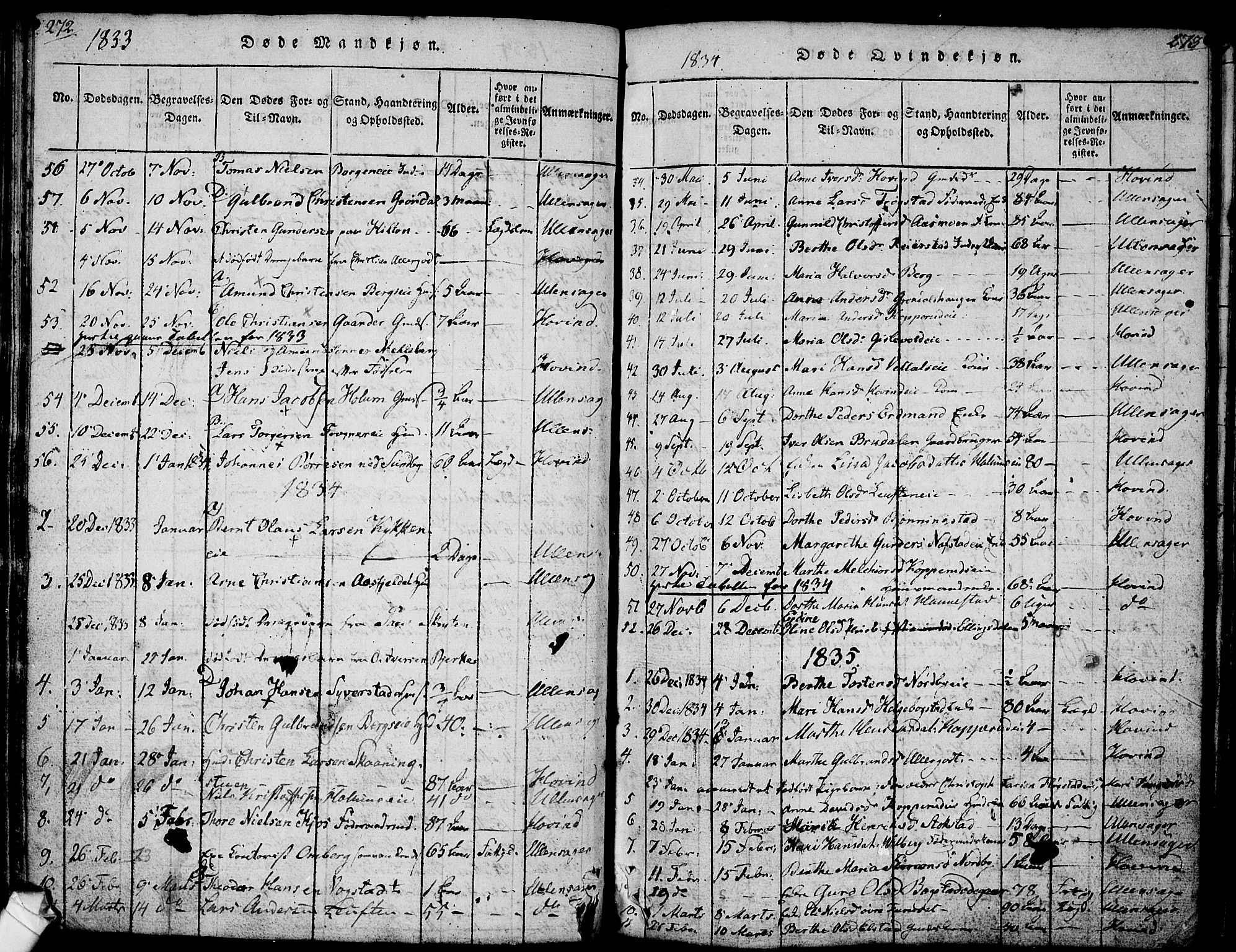 Ullensaker prestekontor Kirkebøker, AV/SAO-A-10236a/F/Fa/L0013: Parish register (official) no. I 13, 1815-1835, p. 272-273