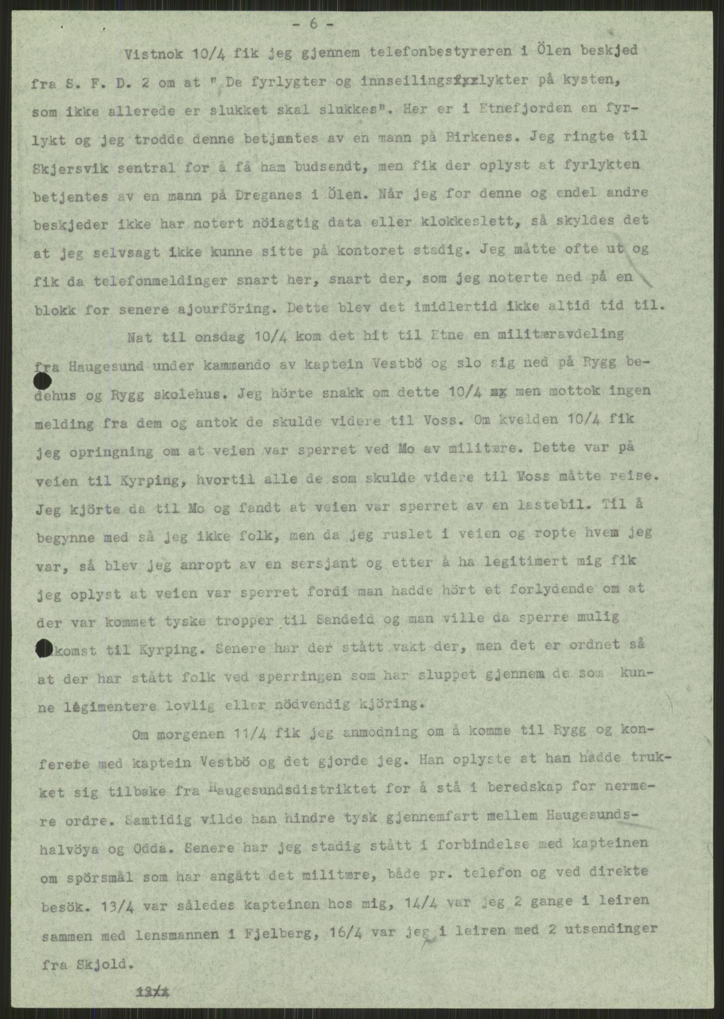 Forsvaret, Forsvarets krigshistoriske avdeling, AV/RA-RAFA-2017/Y/Ya/L0015: II-C-11-31 - Fylkesmenn.  Rapporter om krigsbegivenhetene 1940., 1940, p. 256