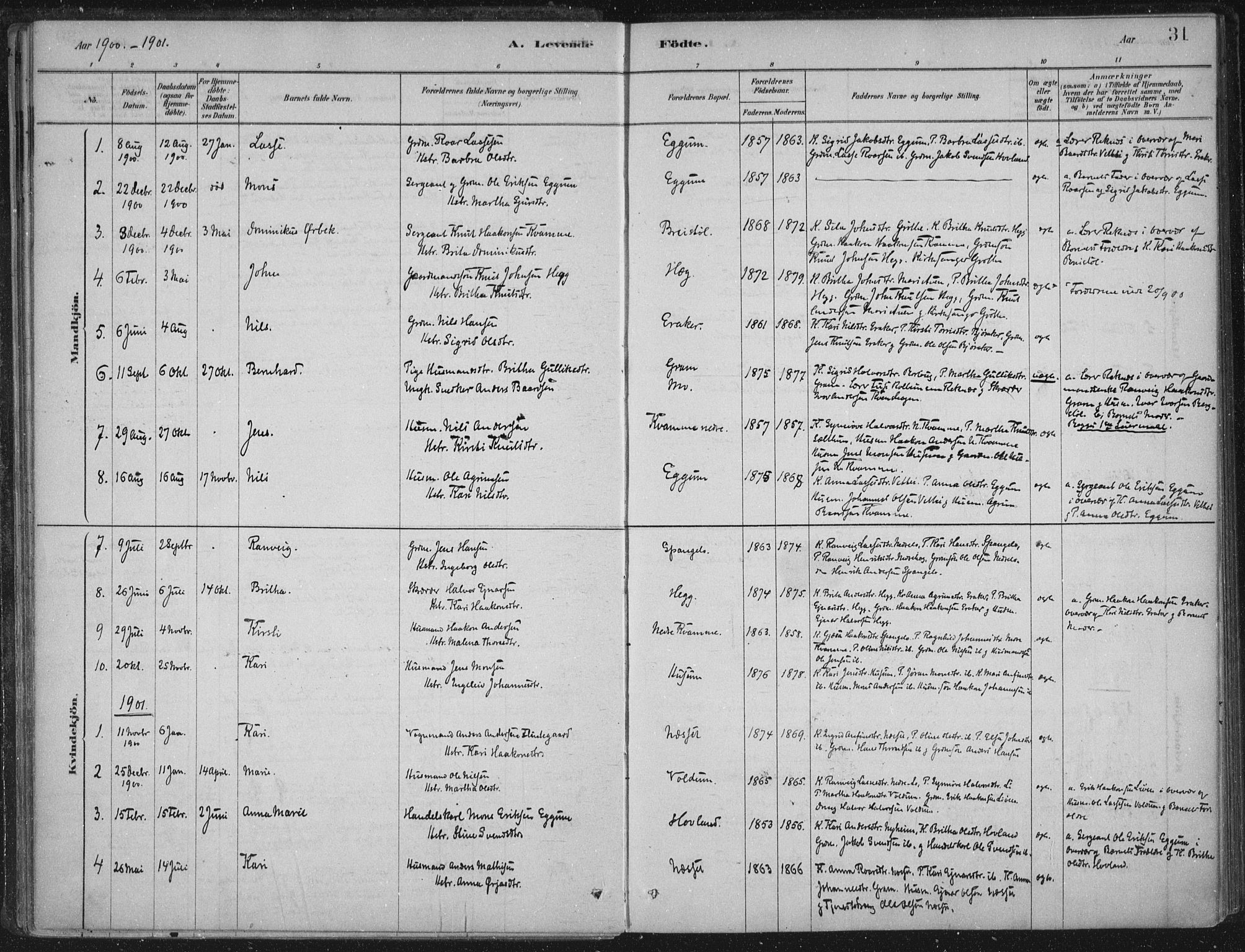 Lærdal sokneprestembete, AV/SAB-A-81201: Parish register (official) no. C  1, 1878-1911, p. 31