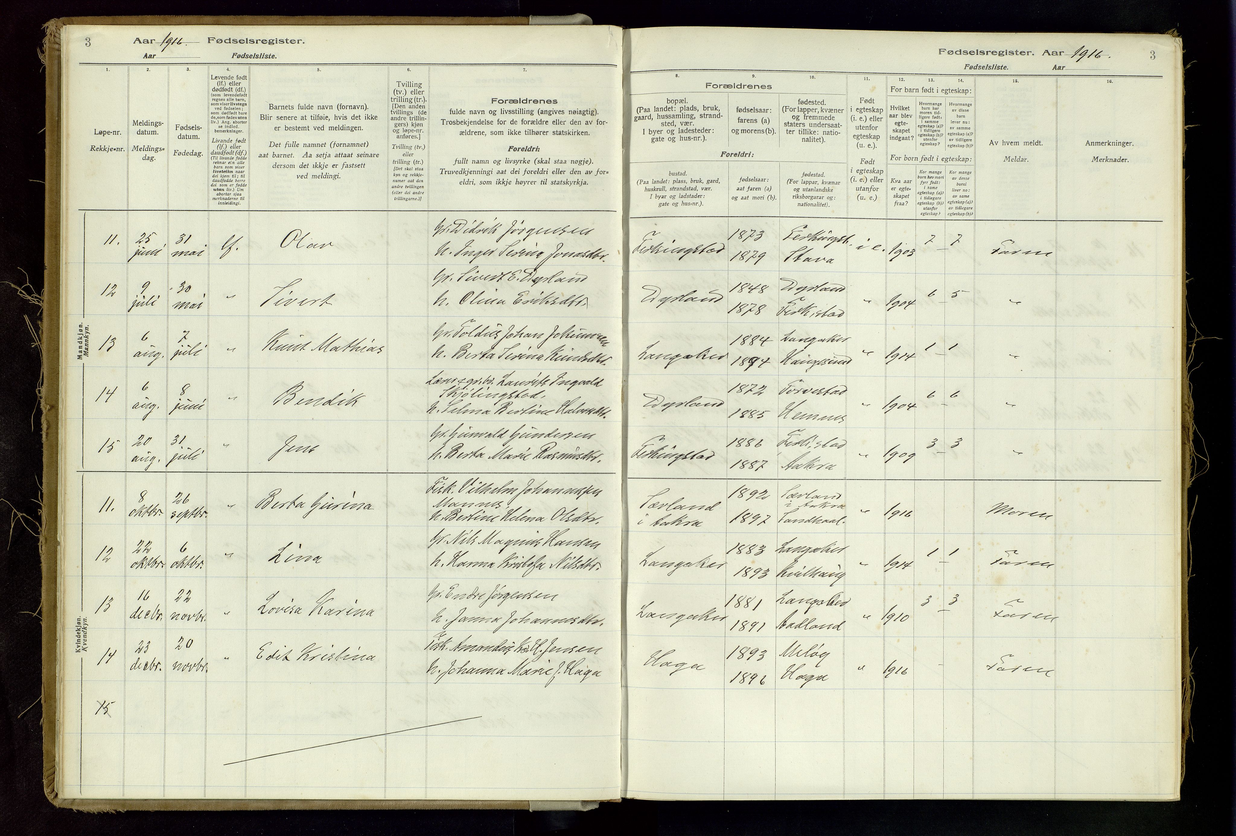 Skudenes sokneprestkontor, SAST/A -101849/I/Id/L0002: Birth register no. 2, 1916-1962, p. 3