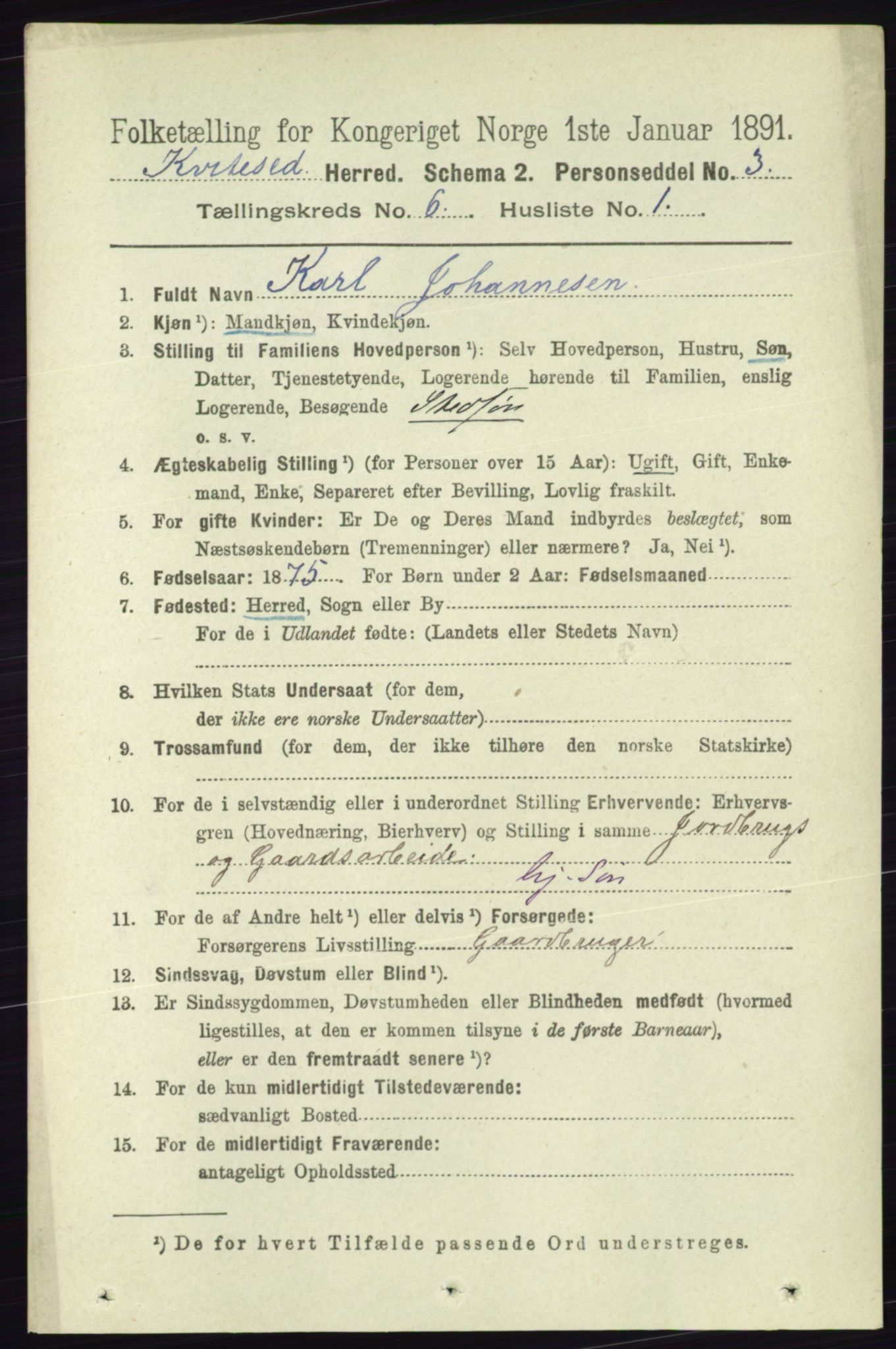 RA, 1891 census for 0829 Kviteseid, 1891, p. 1170