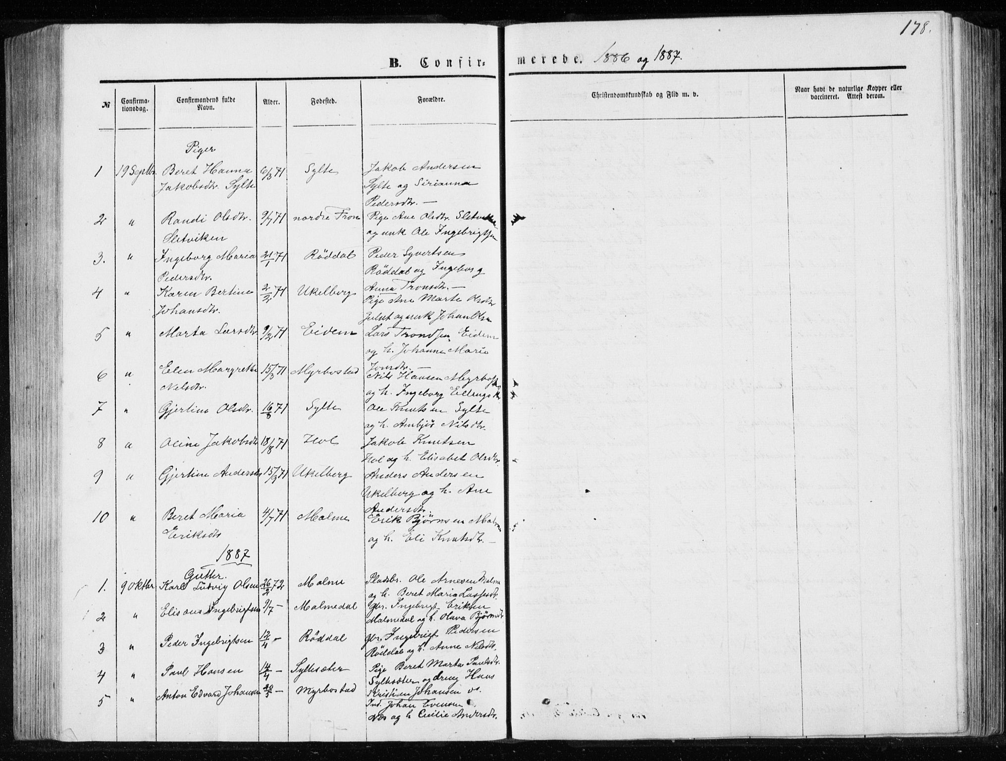 Ministerialprotokoller, klokkerbøker og fødselsregistre - Møre og Romsdal, AV/SAT-A-1454/565/L0754: Parish register (copy) no. 565C03, 1870-1896, p. 178